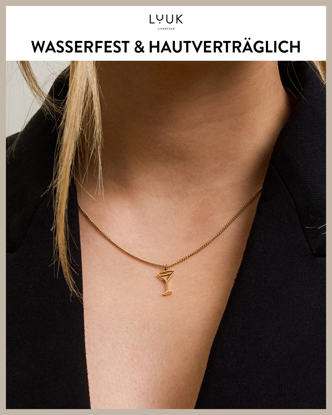 LUUK LIFESTYLE Kette mit Anhänger Cocktailglas, Glas Halskette aus Edelstah günstig online kaufen