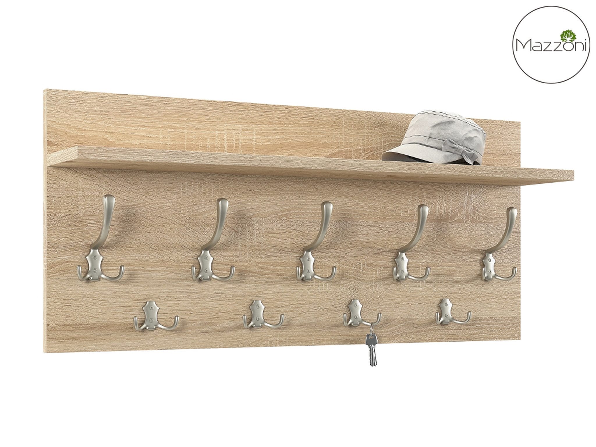 designimpex Garderobenpaneel Garderobe 90 x 40cm Sonoma Eiche - Edelstahloptik Kleiderhaken Finlo – Bild 3 von 4