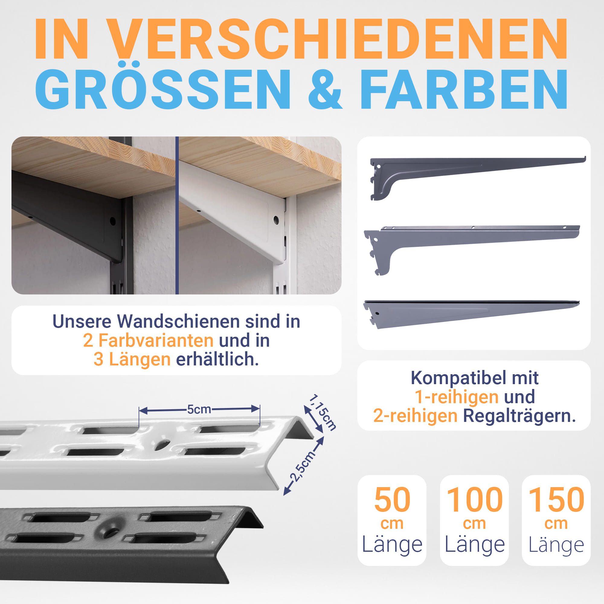BOOMET Wandregalhalter Wandschienen für Regalsystem 2-reihig, 10-tlg., Anth günstig online kaufen