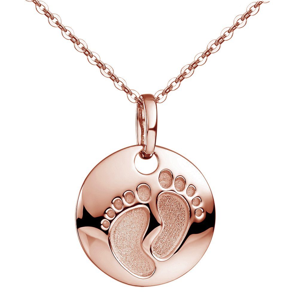 Materia Runder Anhänger Damen Rosegold Baby Füße Geburt KA-454, Sterlingsilber, rosevergoldet