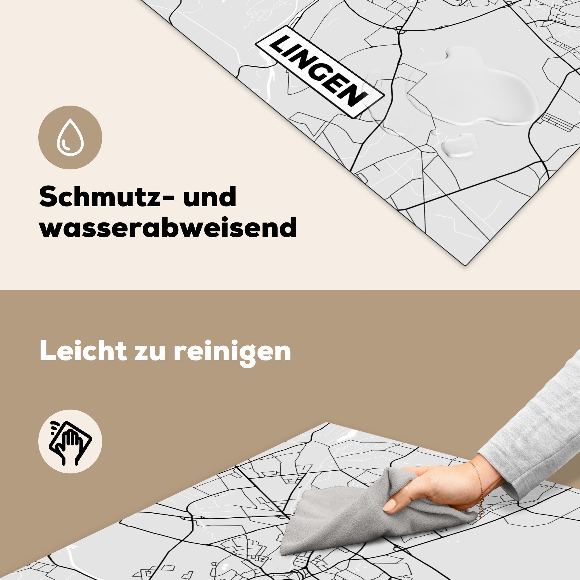 MuchoWow Herdblende-/Abdeckplatte Karte - Deutschland - Vinyl, - (1 Stadtplan, für Karte küche Ceranfeldabdeckung, Arbeitsplatte - 78x78 tlg), cm, Lingen