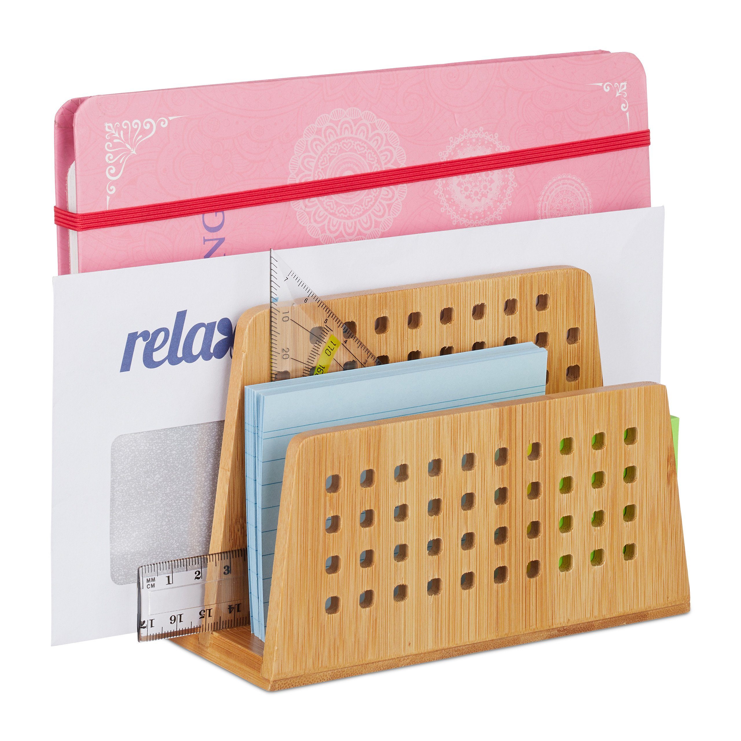 relaxdays Briefablage Dokumentenhalter Bambus 2 Fächer (1-St)