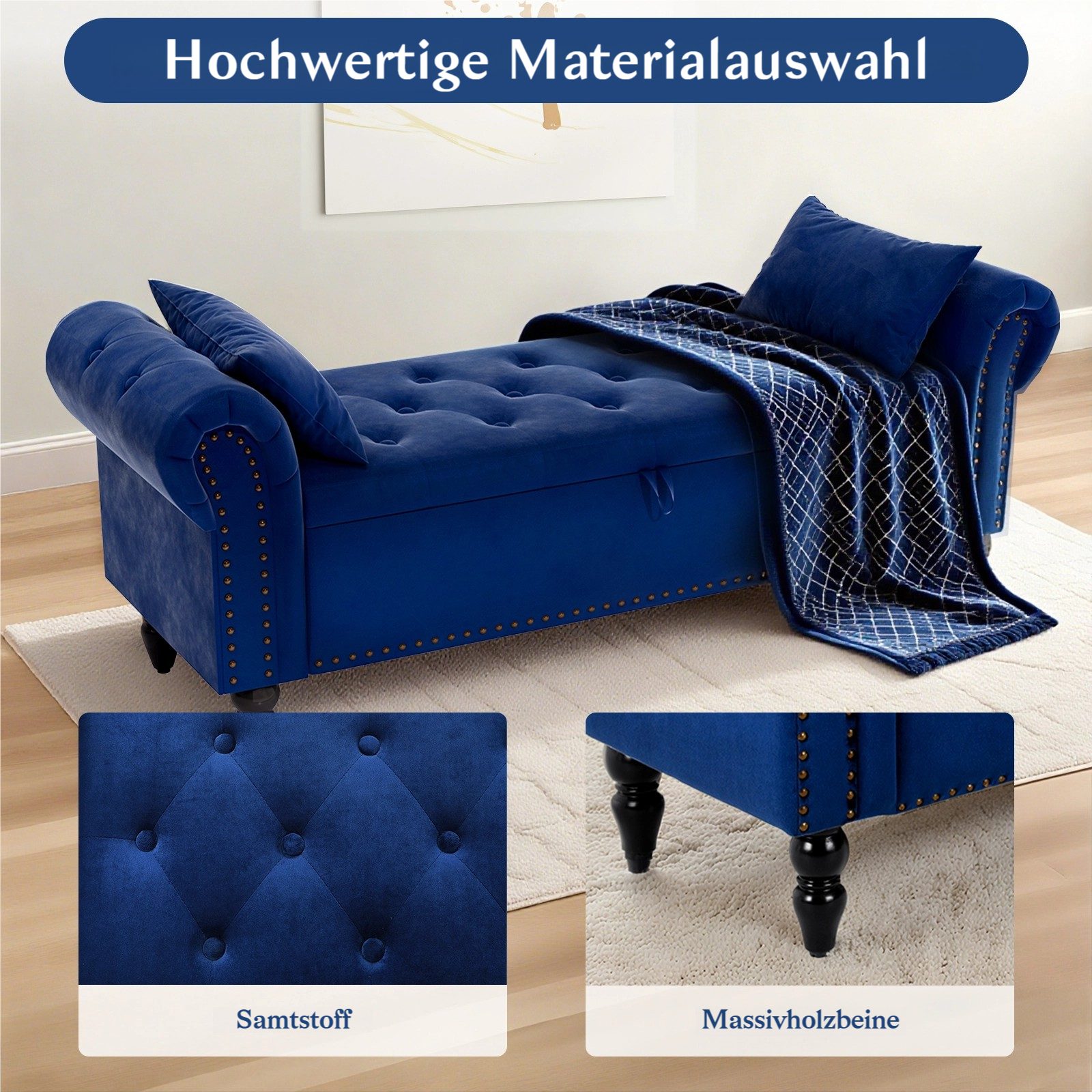 TLGREEN Bettbank Doppelter Hocker mit Stauraum, (Samt,Eleganz und Komfort mit Stauraum), Multifunktionsbank für Wohnzimmer,Schlafzimmer – Bild 4 von 5