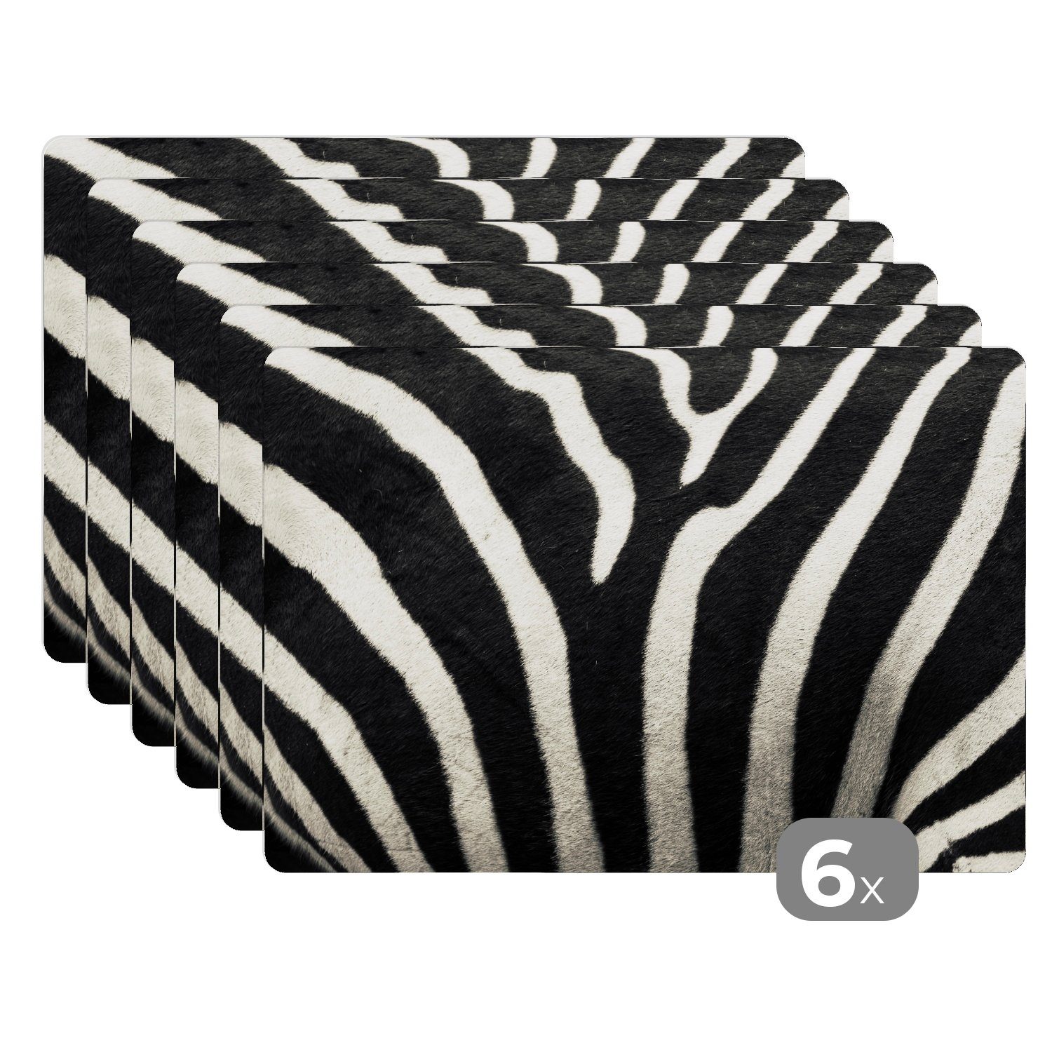 MuchoWow Platzset Tiermuster - Zebra - Schwarz - Weiß, (6-St), Platzsets, Tischset, Abwaschbar, Tischsets, Platzdeckchen
