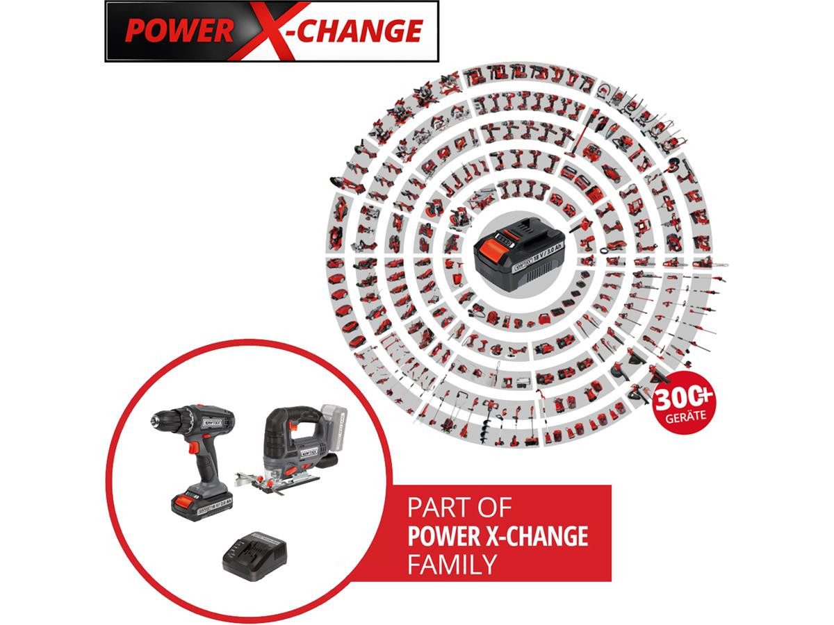 KRAFTIXX® Akku-Bohrschrauber KX-AS 18 Li Kit, 18 V, (Set, 4-tlg), inkl. Akku, kompatibel mit Einhell Power X-Change Akkusystem