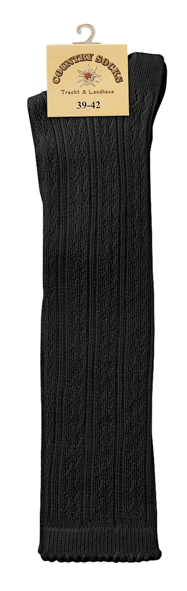 TippTexx 24 Trachtensocken 3 Paar lange Damen Kniestrümpfe Häkellook Trachtenstrümpfe Baumwolle (3 Paar) Häkellook-Lochmuster, weiches Abschlussbündchen mit Wellenrand