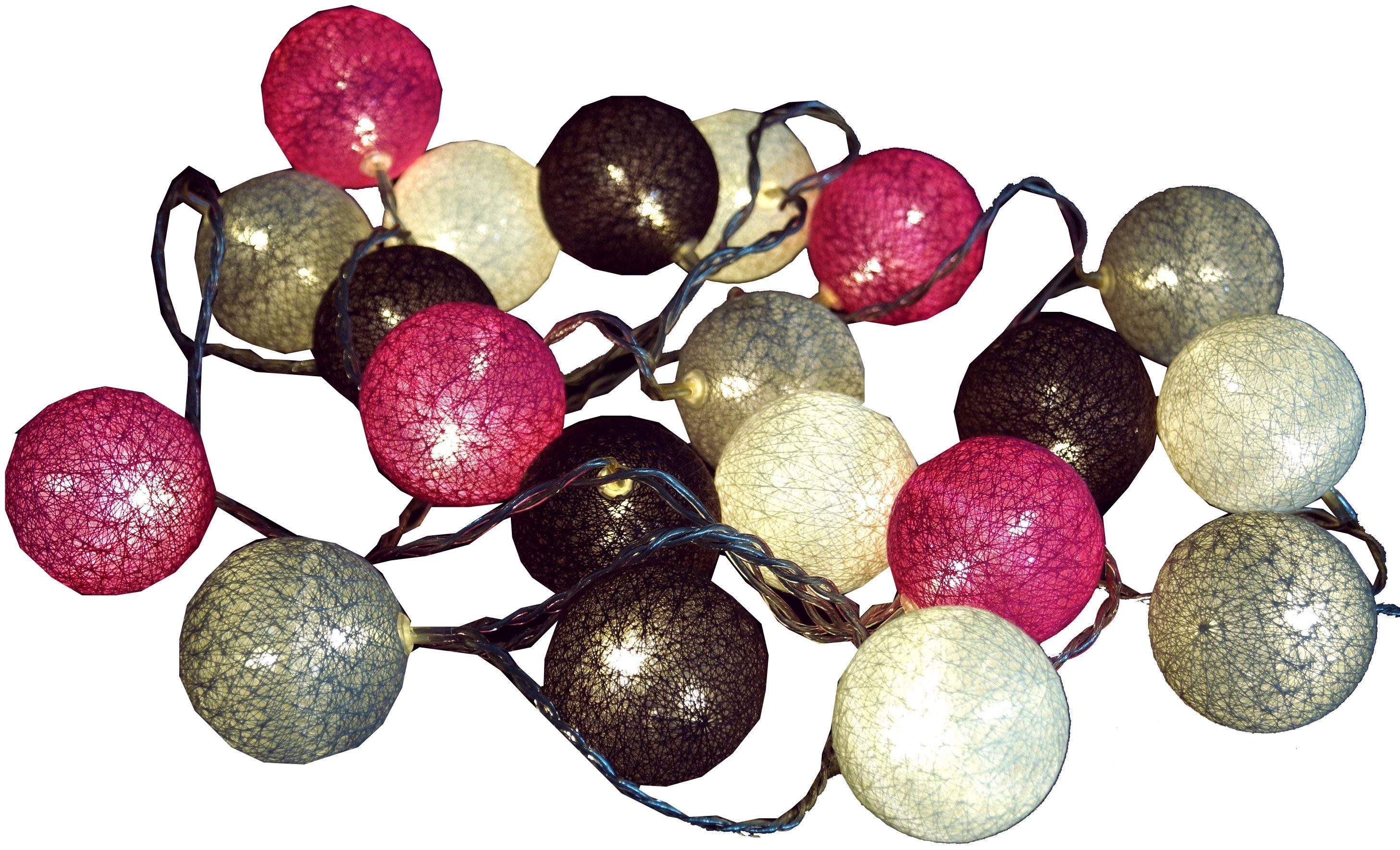 Guru-Shop LED-Lichterkette Stoff Ball Lampion.. LED Kugel Lichterkette, grau/braun/pink