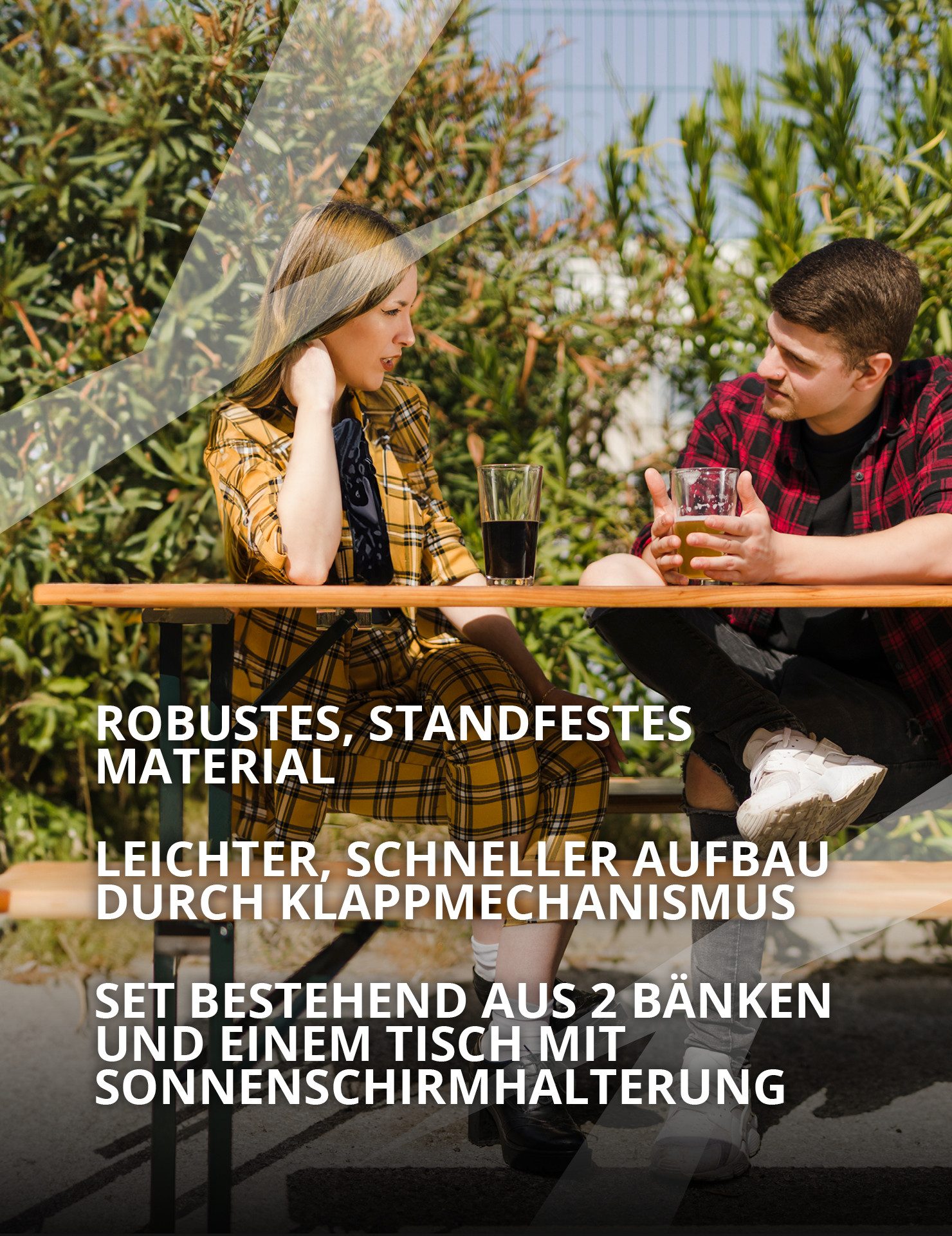 BIXENTE Bierzeltgarnitur inkl. Schirmhalterung 3-tlg. Set, klappbar, 170 x 46 x 75 cm