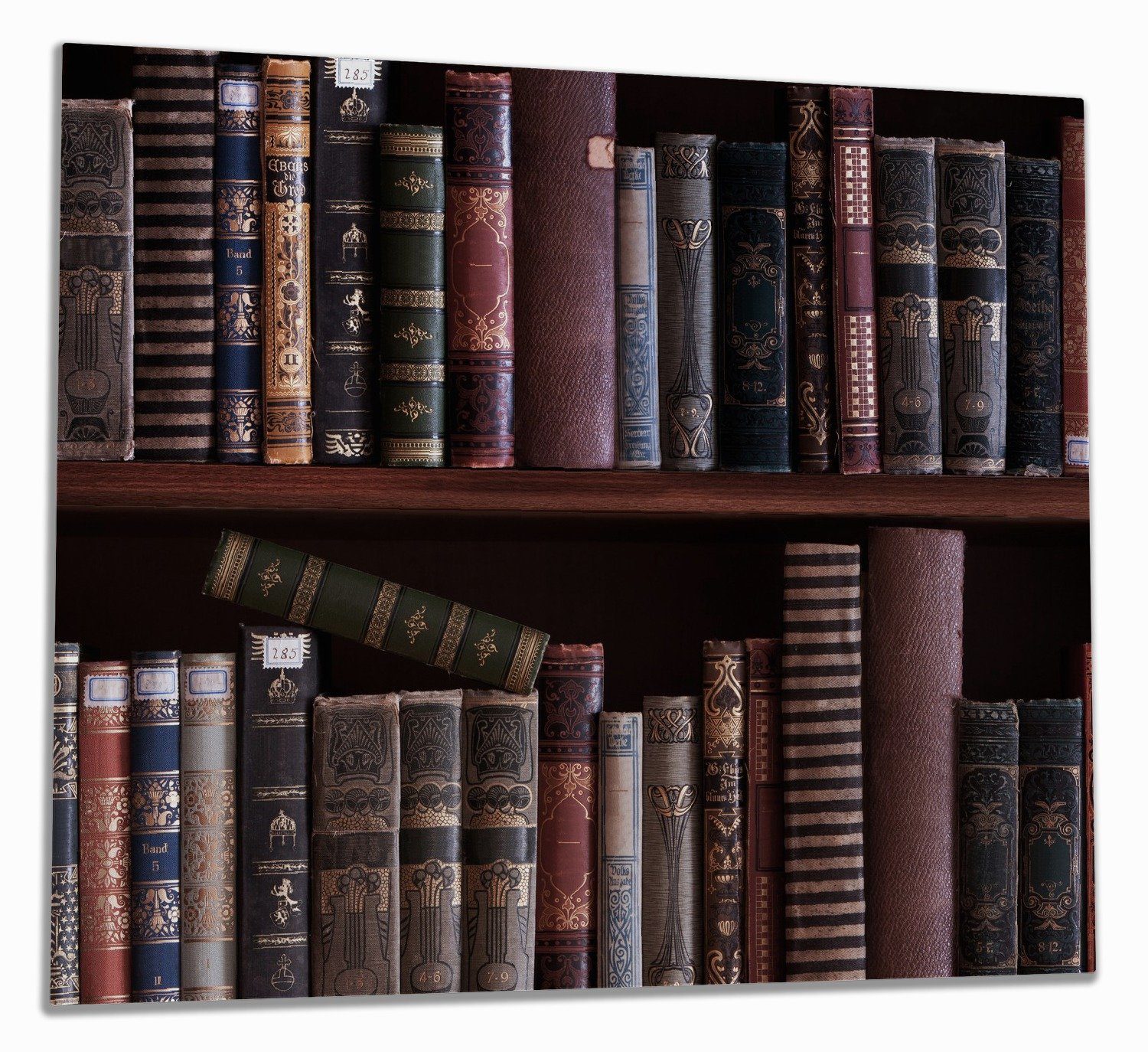 Wallario Herd-Abdeckplatte Bücherregal mit alten Büchern, ESG-Sicherheitsglas, (Glasplatte, 1 tlg., inkl. 5mm Noppen), verschiedene Größen