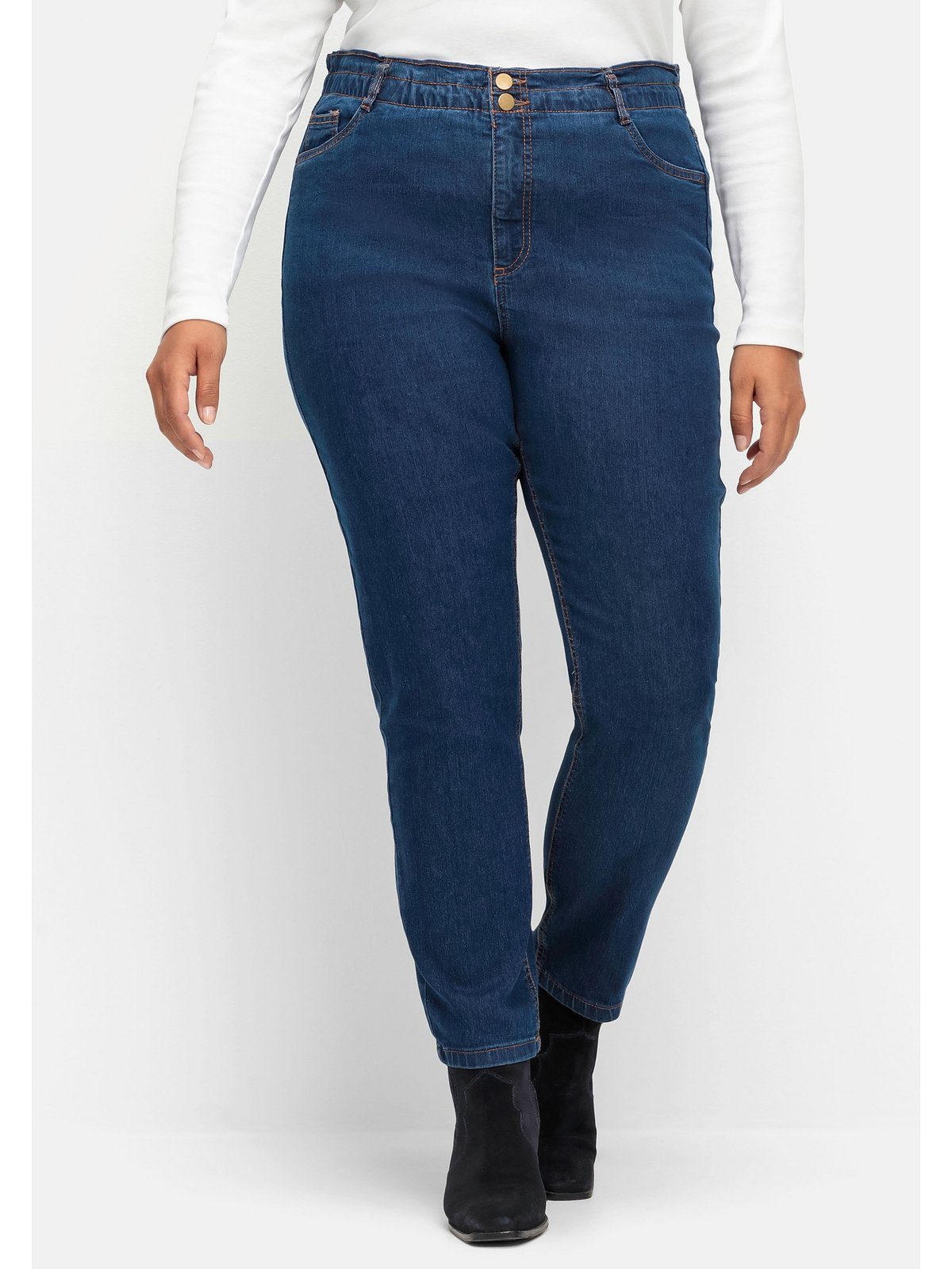 Sheego Gerade Jeans Größen Große extrahohen blue dark im Denim Paperbag-Schnitt