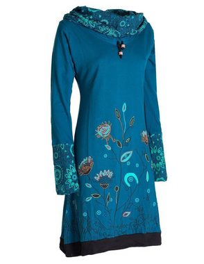 Vishes Jerseykleid Blumen-Kleid Langarm-Shirtkleid Schal-Kragen Baumwolle Hippie, Goa, Ethno Elfen Style