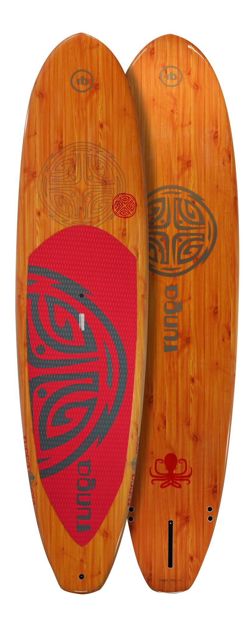 Runga-Boards SUP-Board Allrounder, ROTA Finnen-Set) Hard & SUP, 3-tlg. RED Stand Inkl. Up Paddling Board leash coiled (9.6