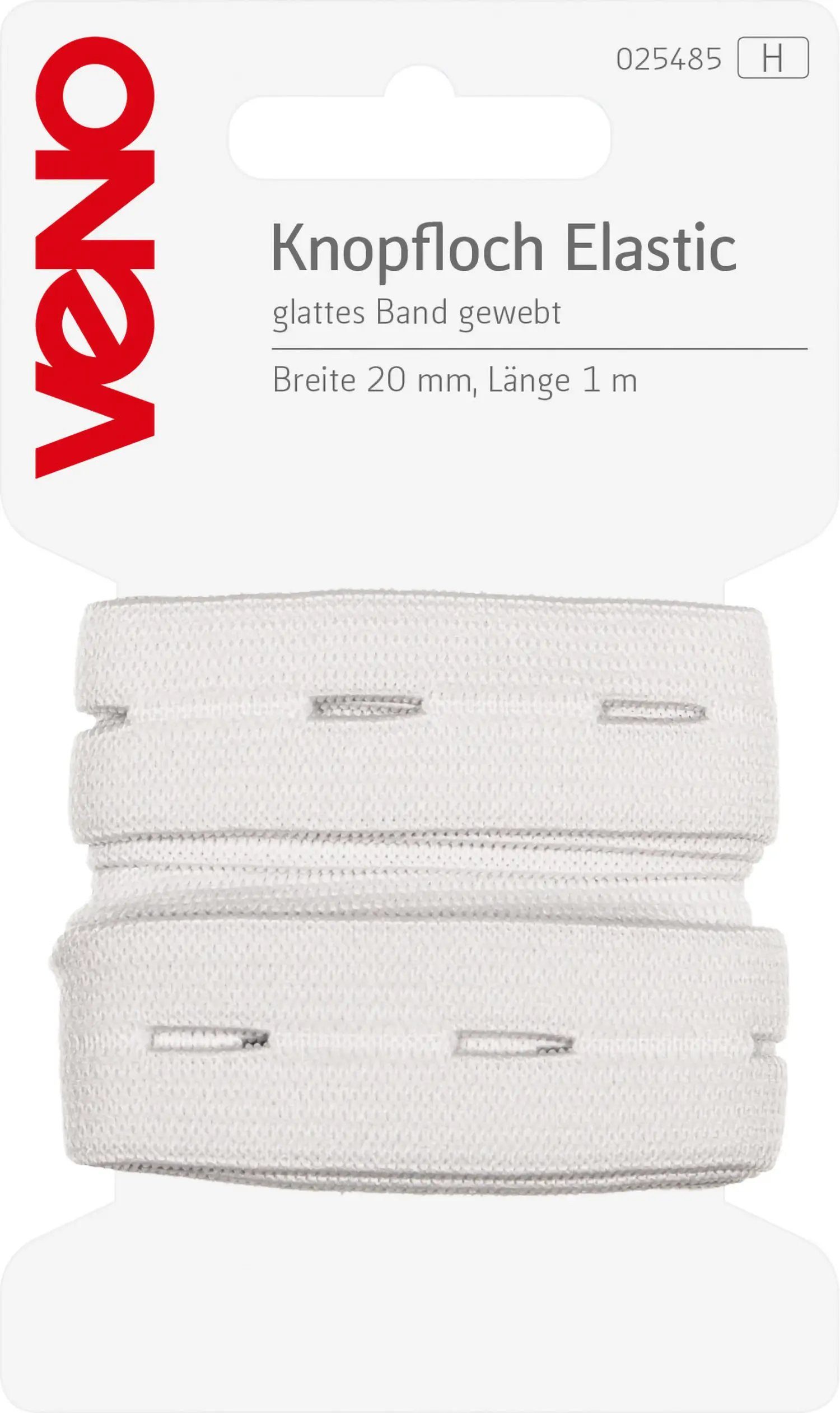 Stofferia Stoff Knopfloch Elastic SB 20mm weiß 1m, Meterware