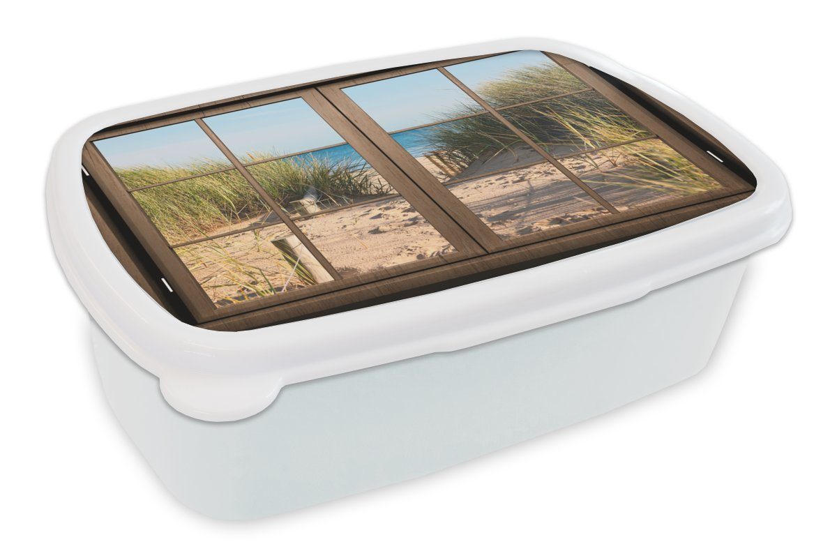 Brotdose, weiß Erwachsene, für für Kinder Lunchbox Strand Gras, und MuchoWow Mädchen Jungs Aussicht - Brotbox und (2-tlg), - Kunststoff,