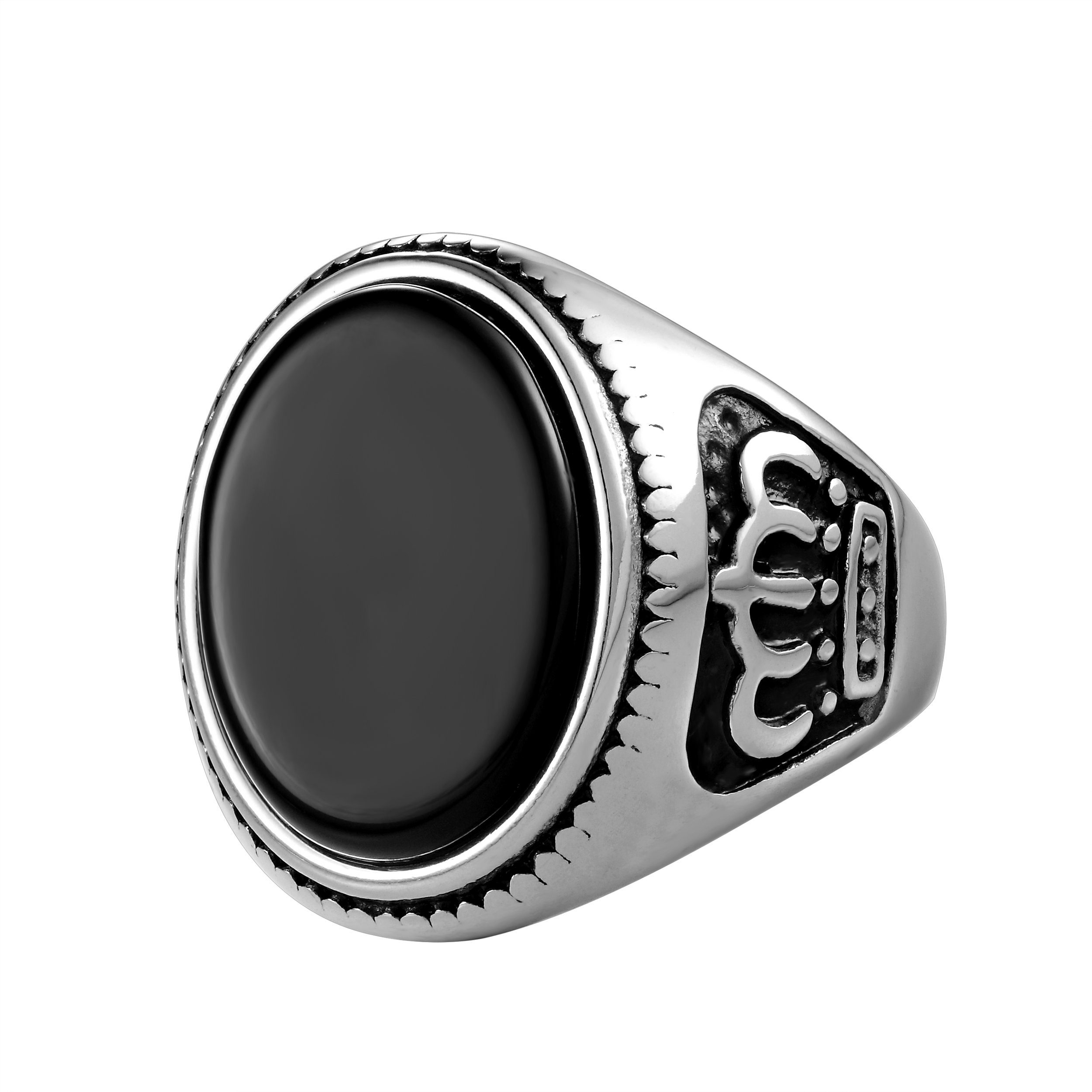 Krone Achat 316L Edestahl - Stein Karisma Fingerring Agate - Schwarzer RHC107 Silber Männer Herrenring