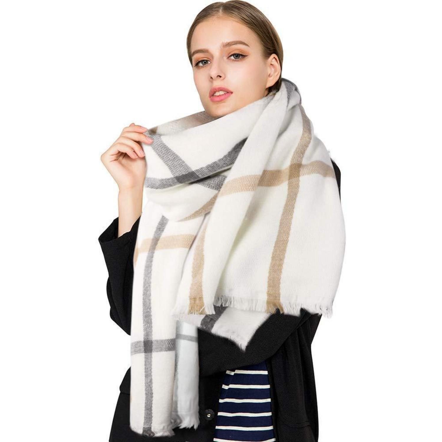 LuxusKollektion XXL-Schal Schal XXL kariert 200x70cm Weiß, (1-St)