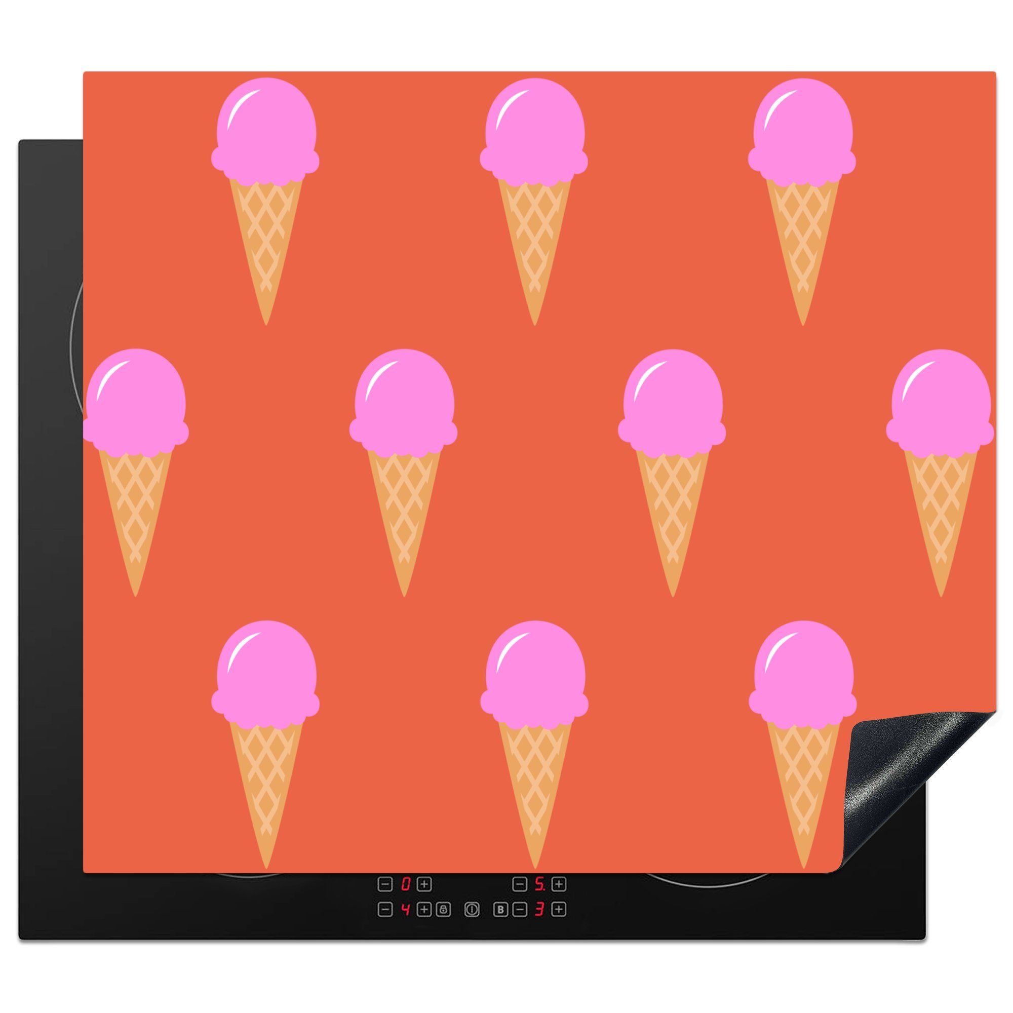 MuchoWow Herdblende-/Abdeckplatte Eiscreme - Muster - Sommer, Vinyl, (1 tlg), 59x52 cm, Ceranfeldabdeckung für die küche, Induktionsmatte