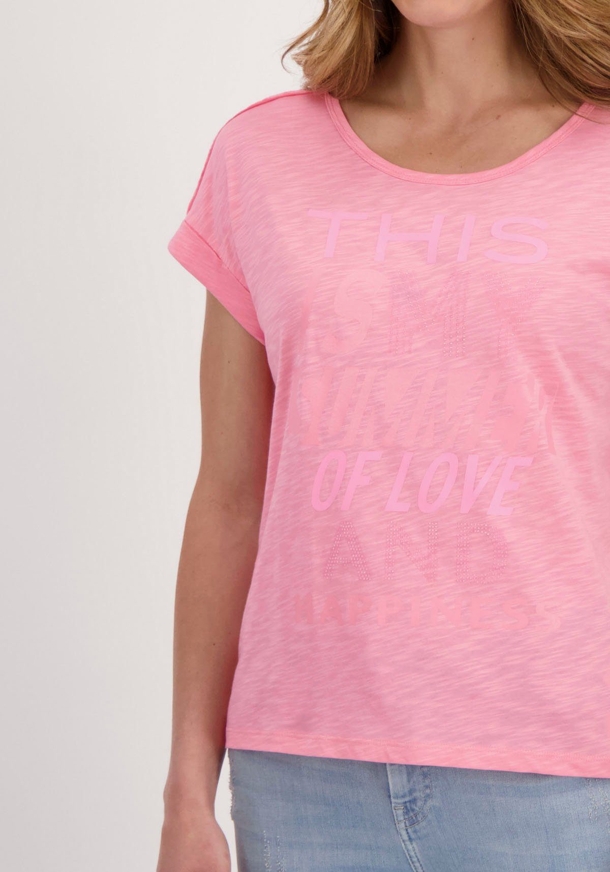 Monari Rundhalsshirt mit Glanzschrift pink