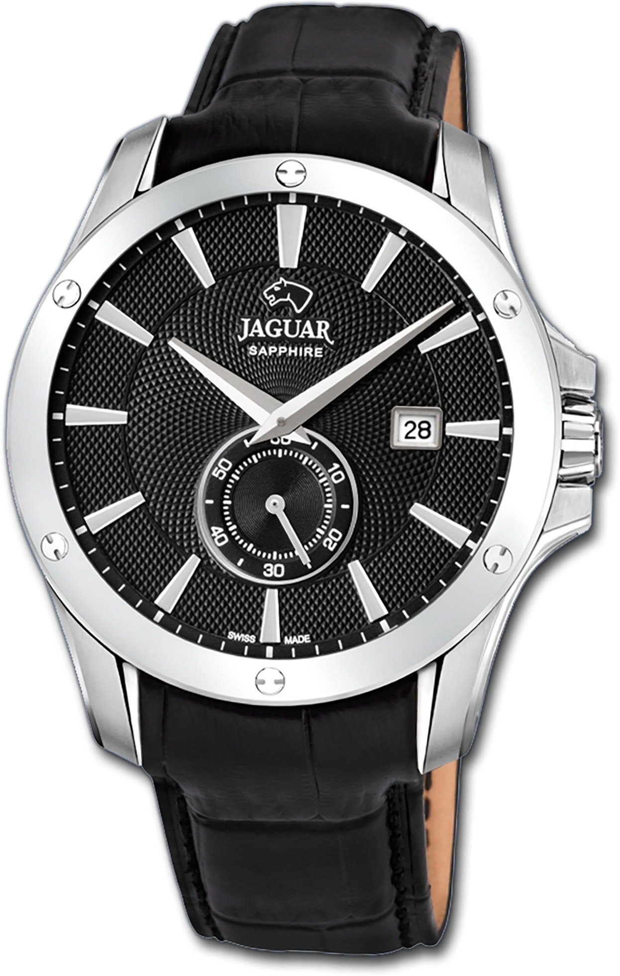 JAGUAR Quarzuhr Jaguar Echtleder Herrenuhr Sport-Sty (ca. rundes Lederarmband, Herrenuhr J878/4 Gehäuse, mit Analog, 44mm), groß