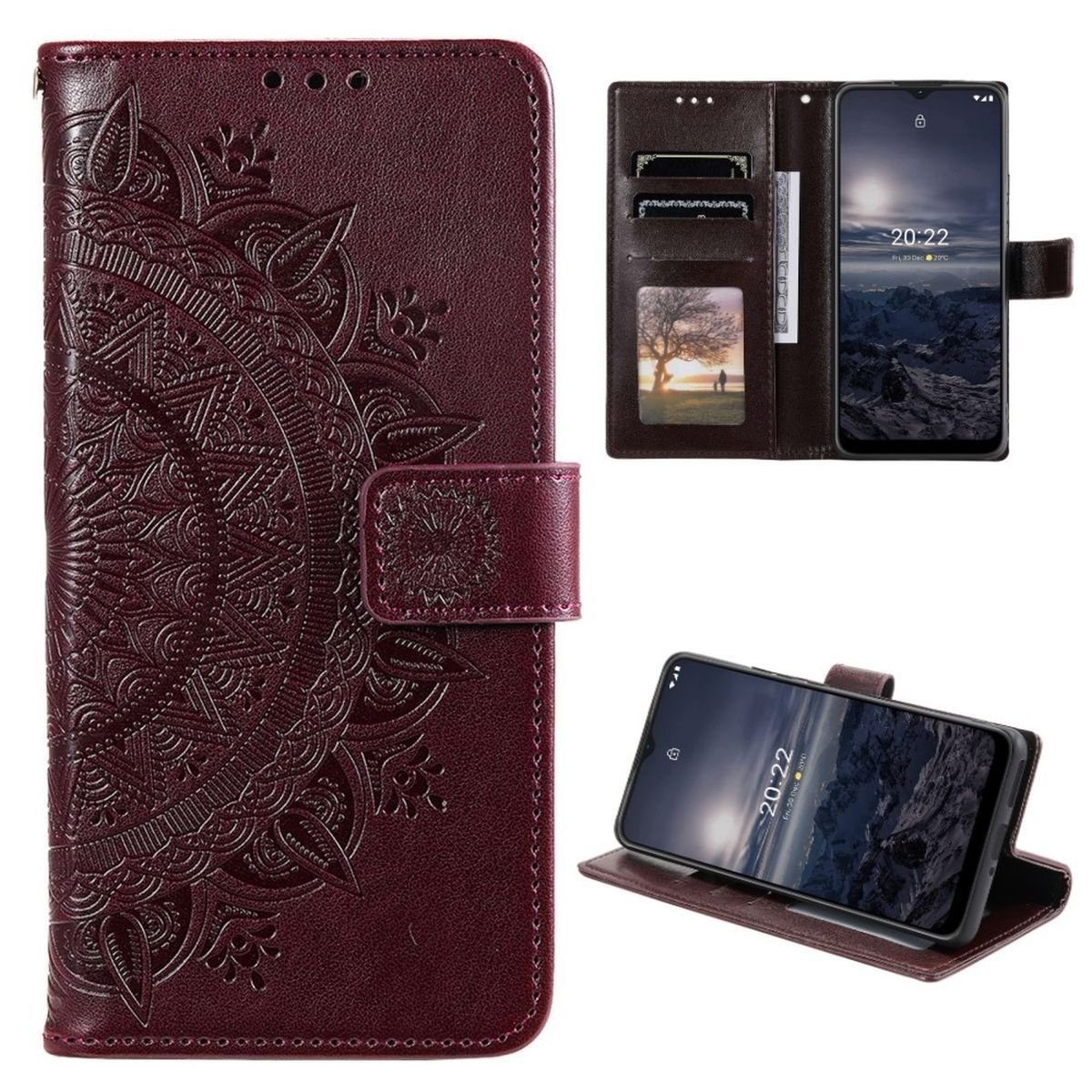 CoverKingz Handyhülle Hülle für Nokia G21/G11 Handyhülle Flip Case Cover Schutzhülle 16,5 cm (6,5 Zoll), Klapphülle Schutzhülle mit Kartenfach Schutztasche Motiv Mandala