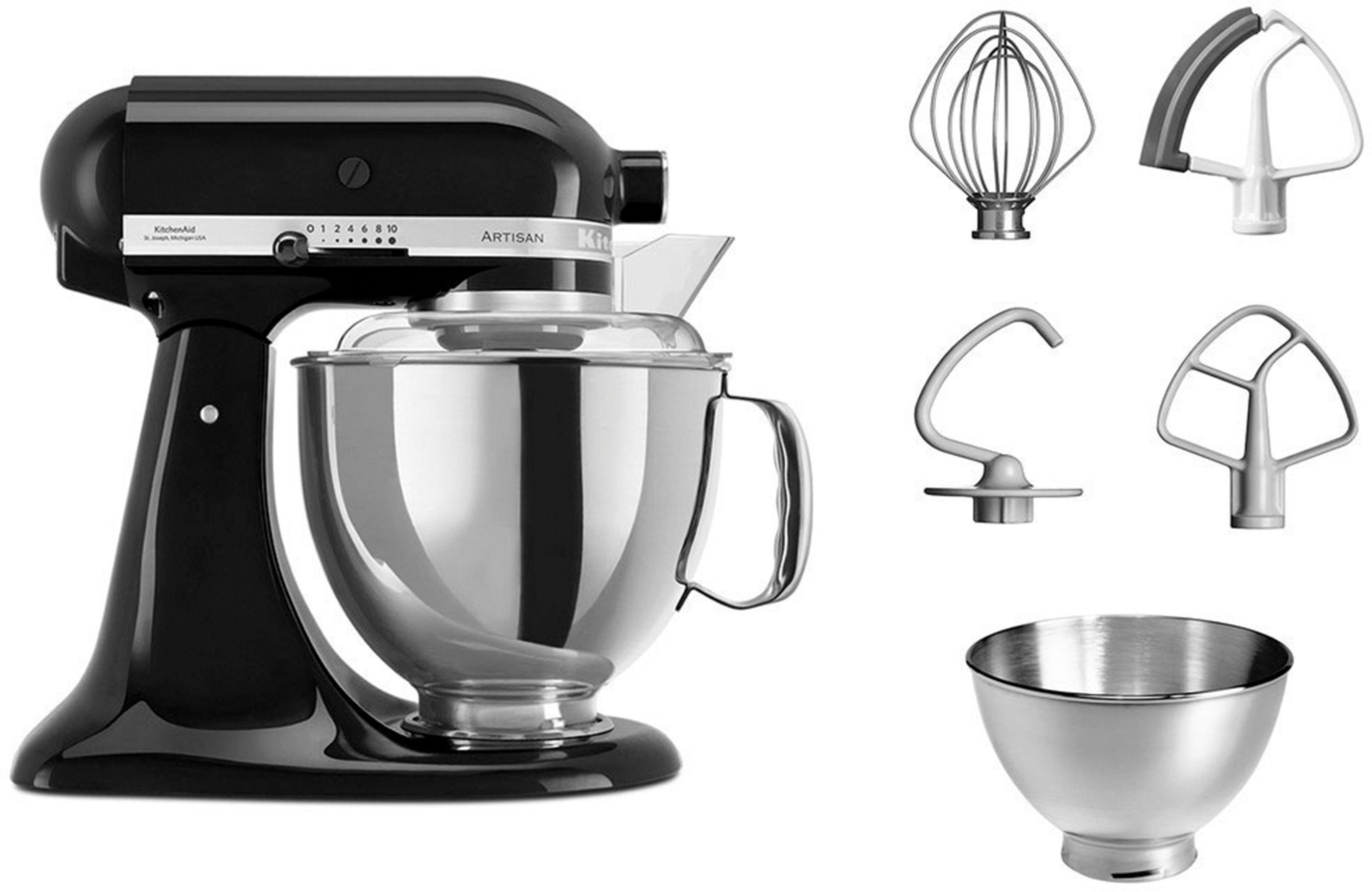 KitchenAid Küchenmaschine 5KSM175PSEOB ONYX BLACK, 300 W, 4,8 l Schüssel, mit Zubehör im Wert von ca. 112,-€ UVP