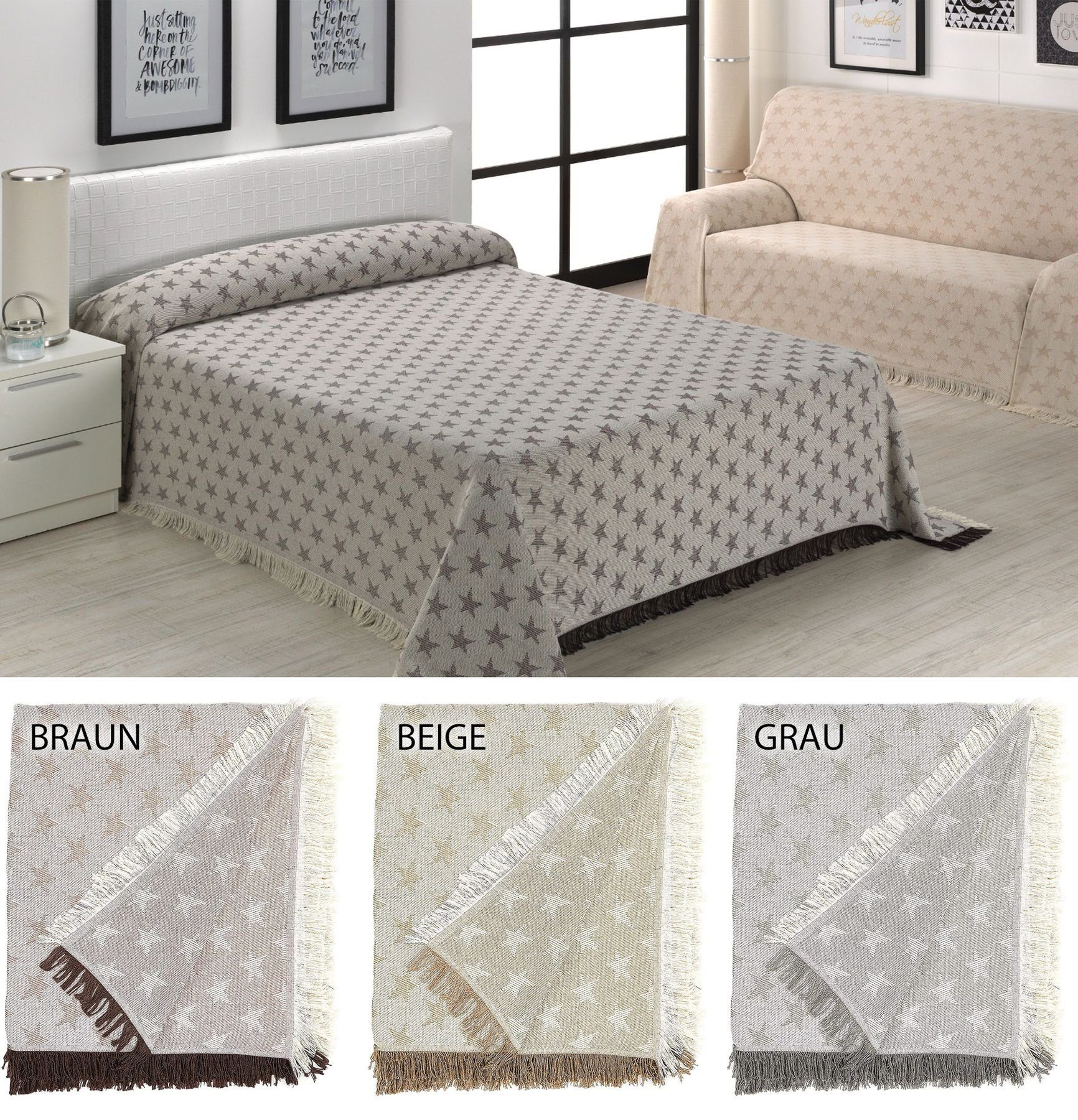 Tagesdecke Tagesdecke, Wohnzimmer Decke Bettüberwurf, Beautex Baumwolle, aus Sofadecke, Grau
