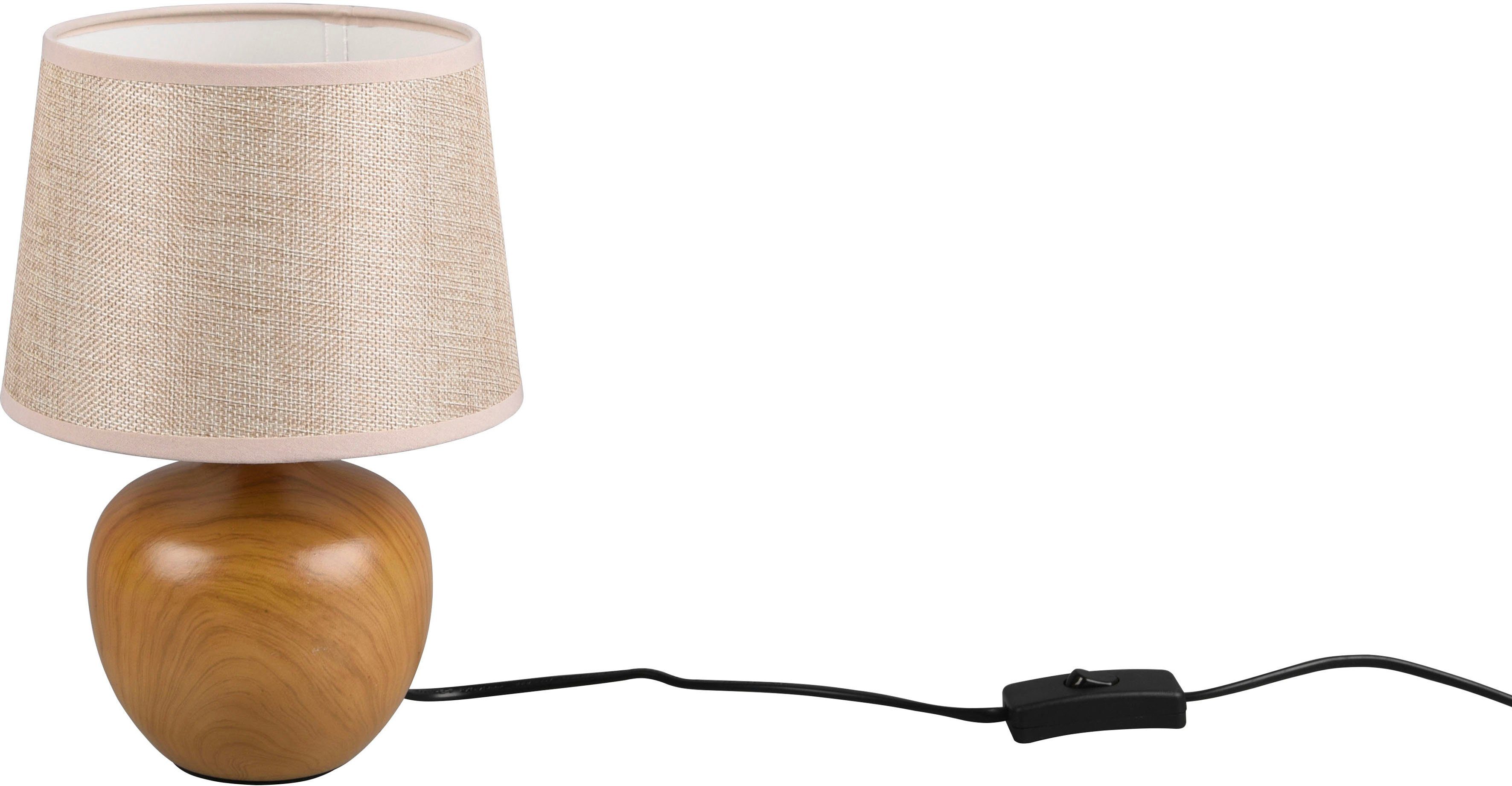 TRIO Leuchten Schreibtischlampe Luxor, Ein-/Ausschalter, ohne Leuchtmittel, warmweiß - kaltweiß, Keramik Tischleuchte in Holzoptik, mit Stoffschirm, exkl 1xE14 max 40W | Tischlampen