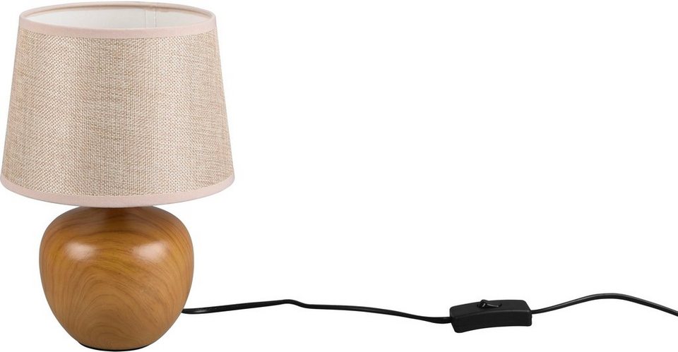 TRIO Leuchten Schreibtischlampe Luxor, Ein-/Ausschalter, ohne Leuchtmittel,  warmweiß - kaltweiß, Keramik Tischleuchte in Holzoptik, mit Stoffschirm,  exkl 1xE14 max 40W