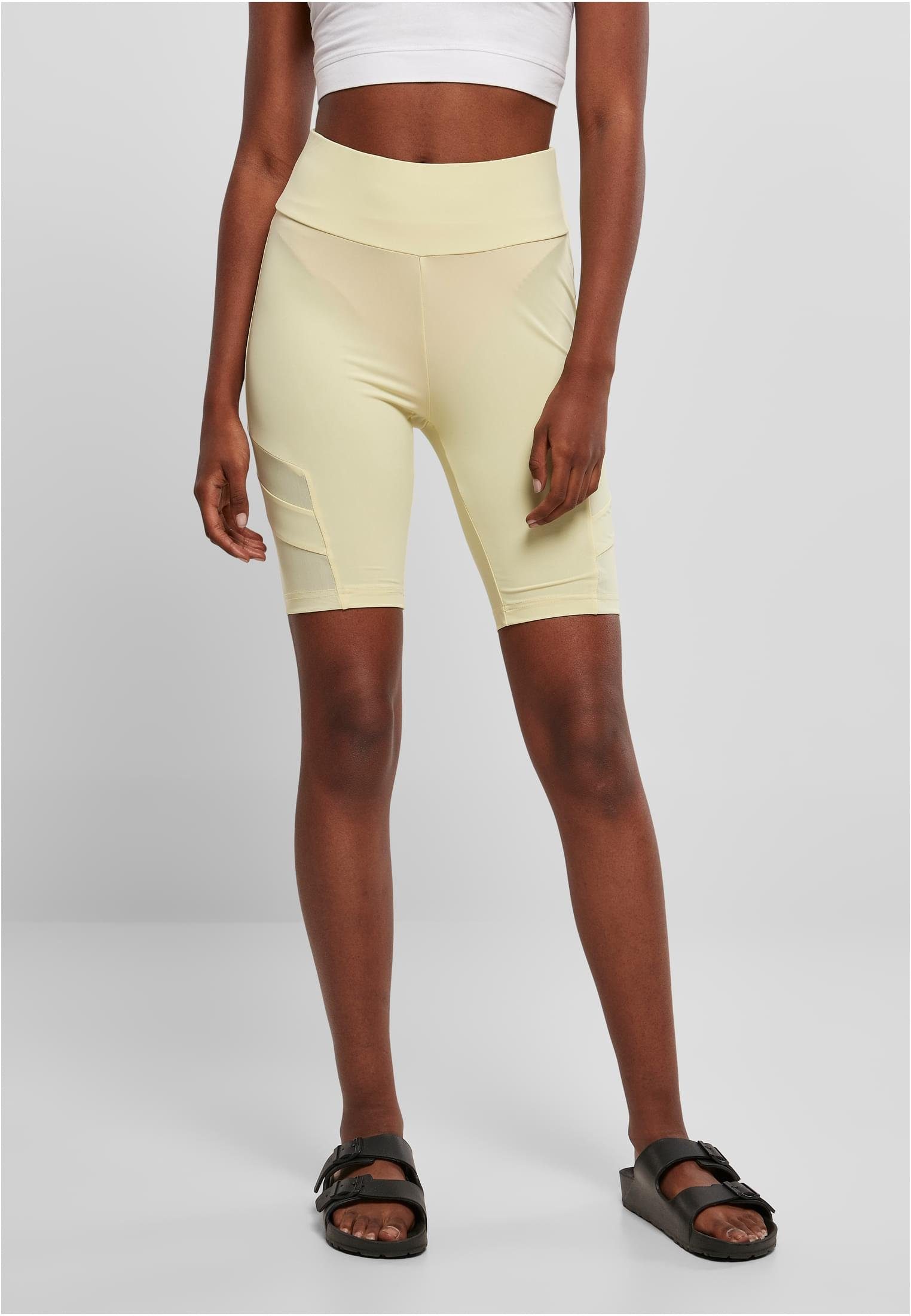 URBAN CLASSICS Stoffhose Damen Ladies High Waist Tech Mesh Cycle Shorts (1-tlg) softyellow