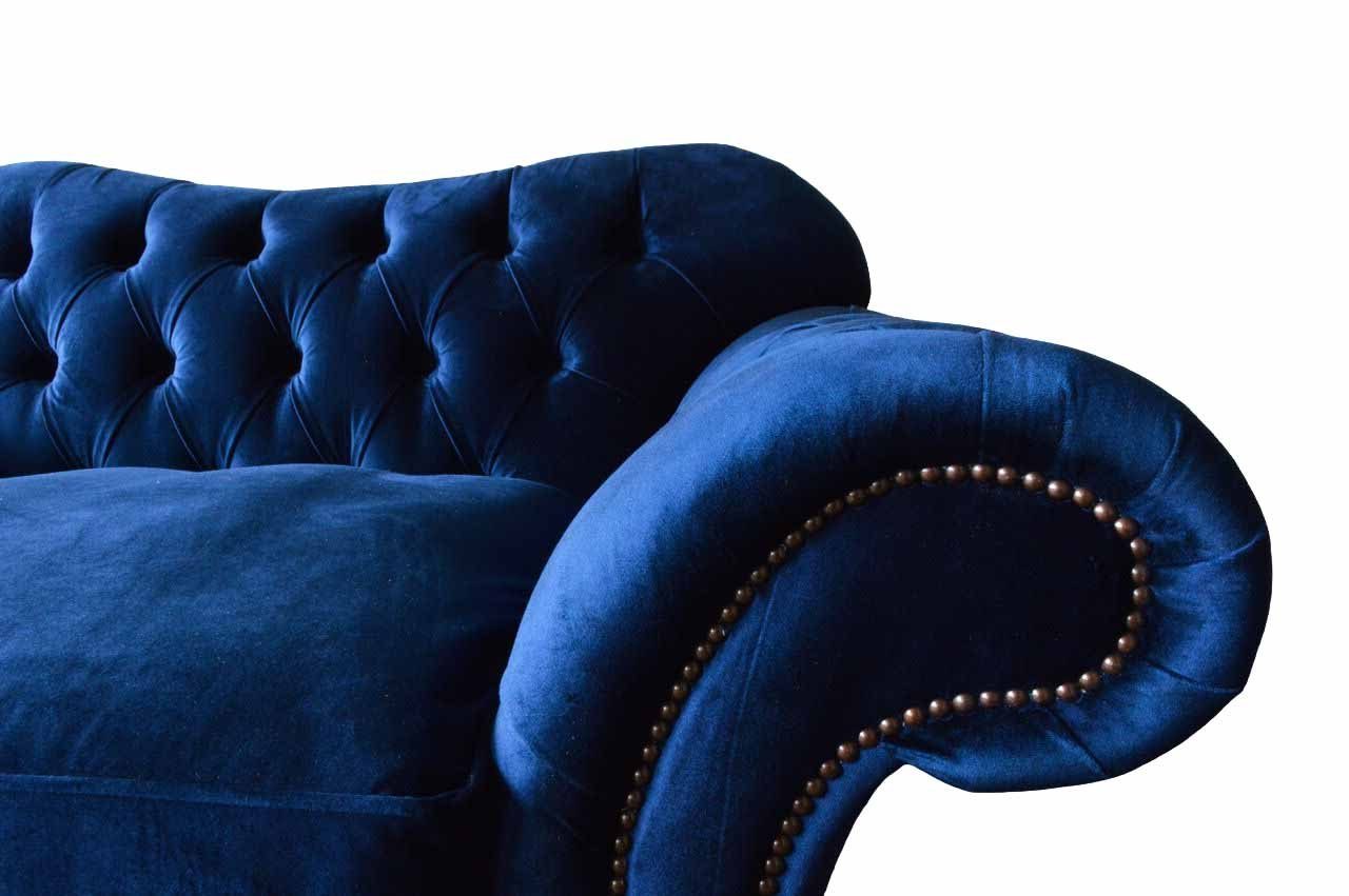 KUSCHELSESSEL SAMT MODERNES NAVY HANDGEFERTIGTES CHESTERFIELD JVmoebel PLÜSCH Chesterfield-Sessel