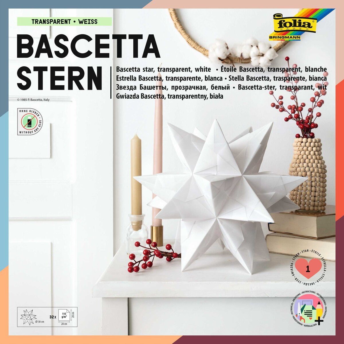 Folia Bastelfilz Bascetta Stern - weiß transparent Ø 30 cm.