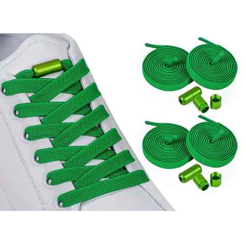 ELANOX Schnürsenkel 4 Stück 8 mm BREIT elastische Schnürsenkel mit Mettalkapseln