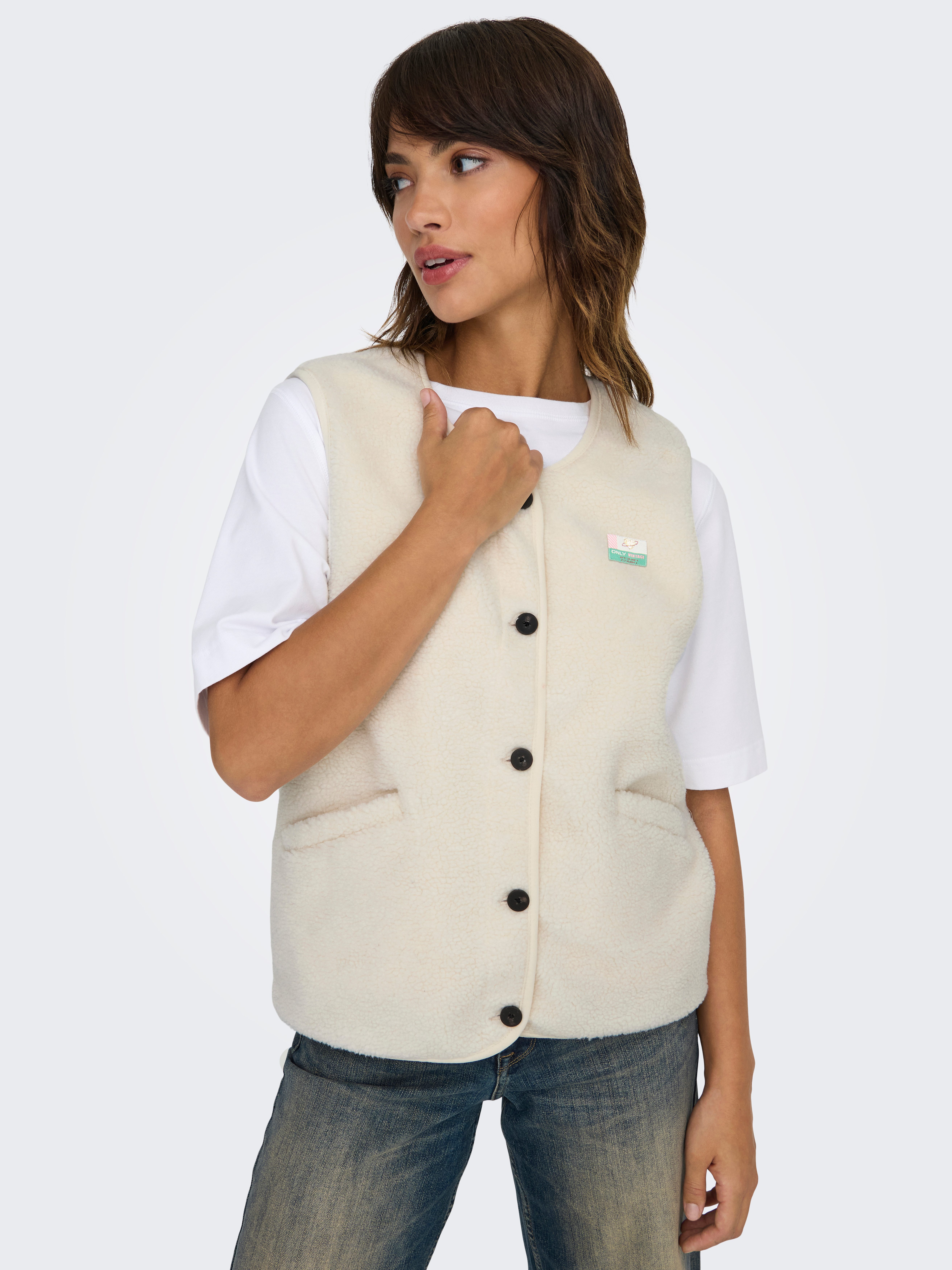 ONLY Plüschweste ONLBABY LIFE TEDDY VEST PNT CS Kunstfaser Plüsch