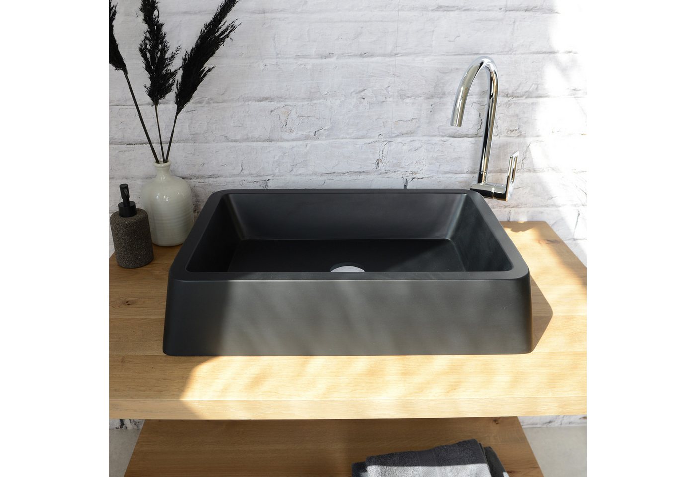 Thumbnail - wohnfreuden Aufsatzwaschbecken Terrazzo Waschbecken ZOID 60 cm schwarz (Kein Set), 55_125914