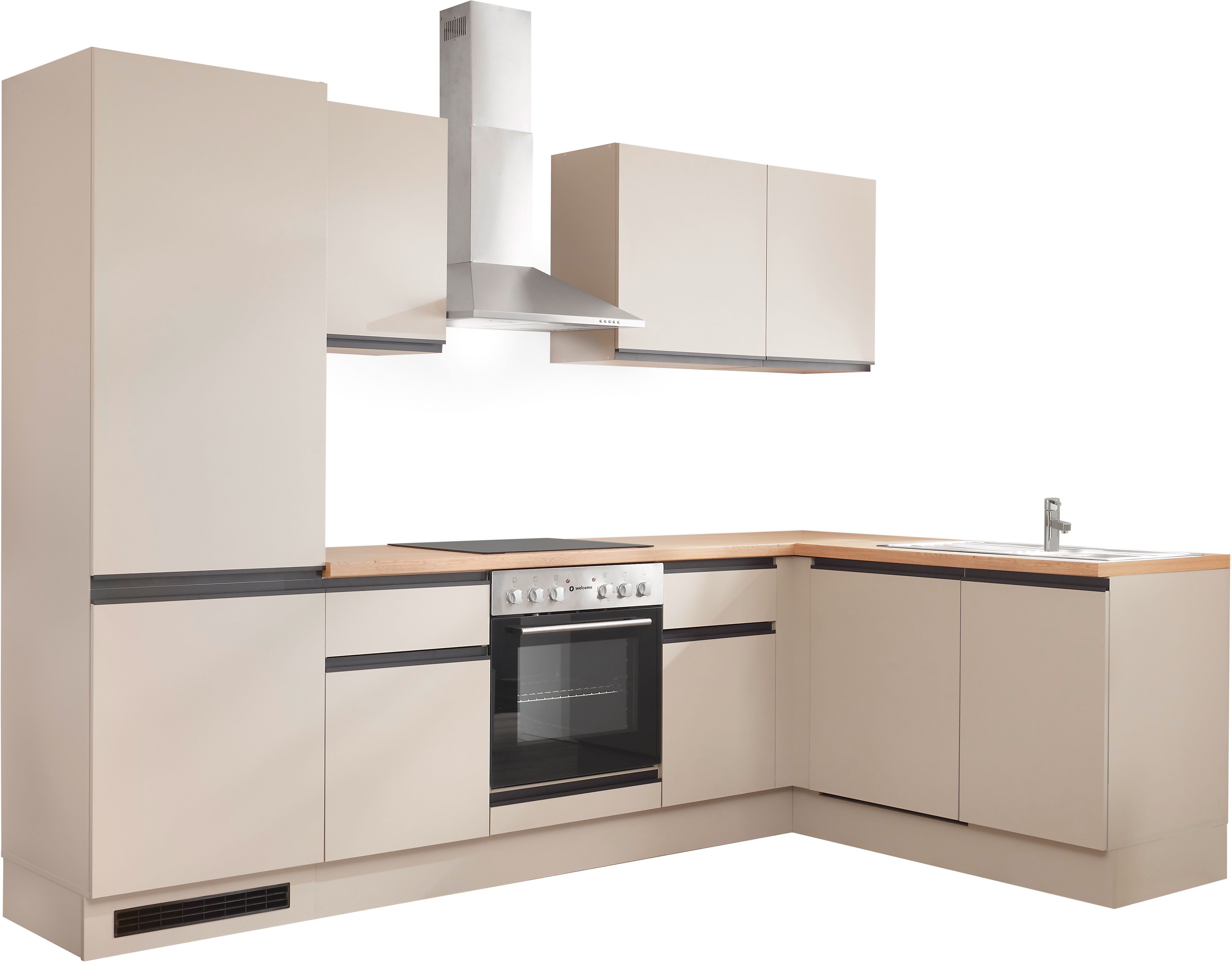 BASIC by Balculina Winkelküche Nizza B/H/T 280x211x60 cm, Breite 280 cm, wahlweise mit E-Geräten und Induktionskochfeld