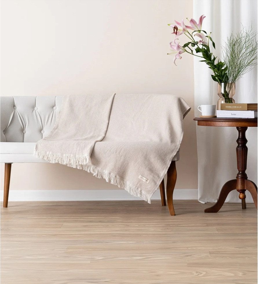 Wohndecke Wohndecke Milan in Fischgrätenmuster aus Biobaumwolle, Sandiik günstig online kaufen