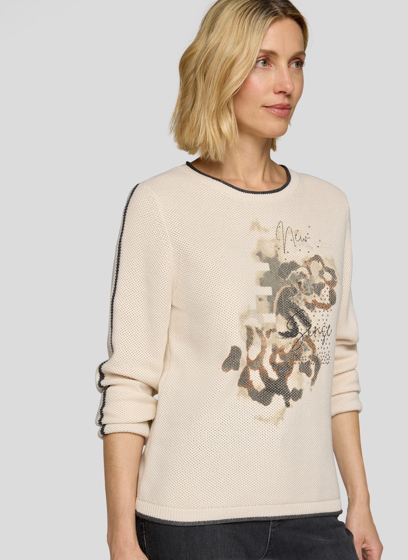 Rabe Rundhalspullover mit intarsien Print günstig online kaufen