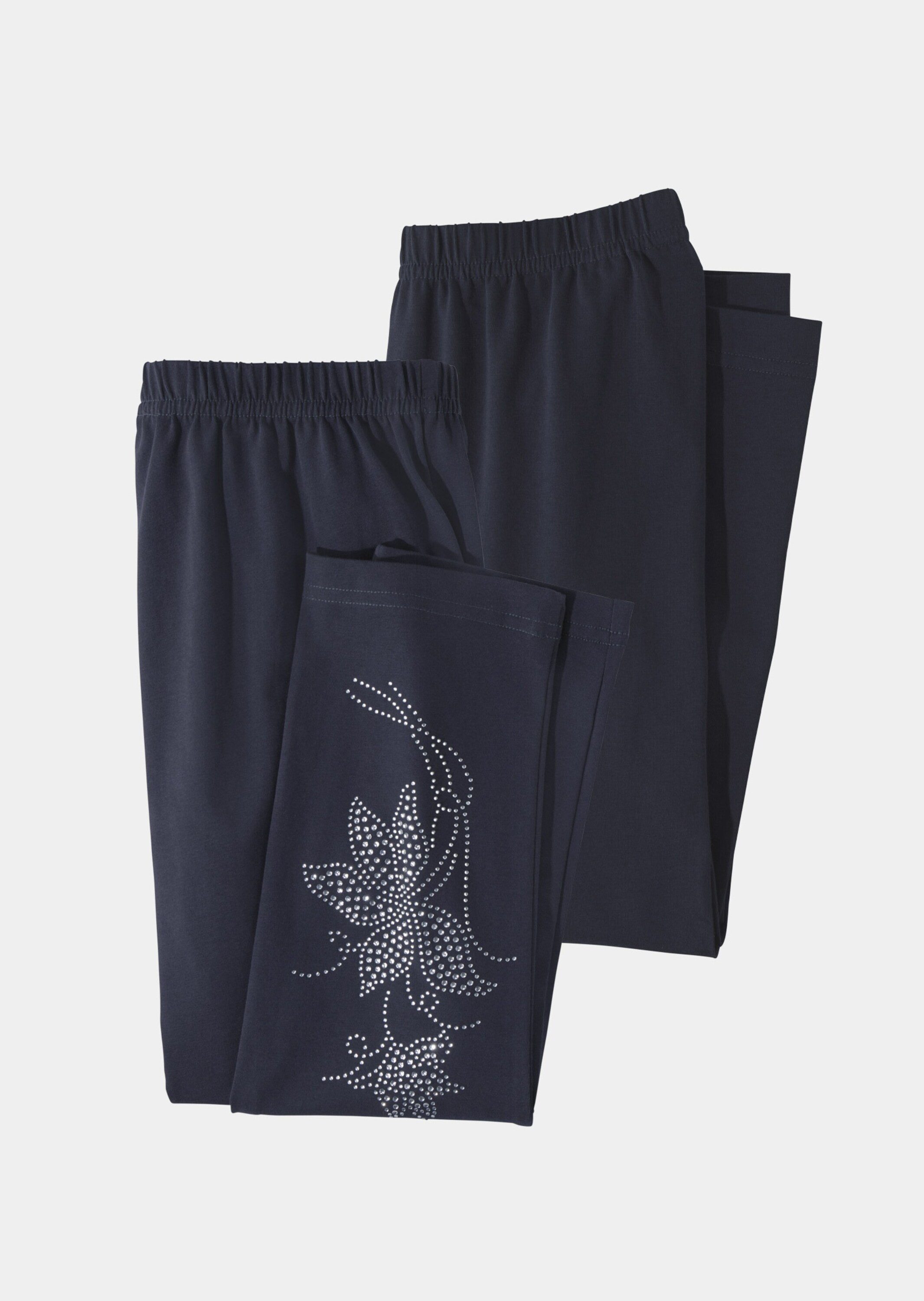 GOLDNER Jogginghose Kurzgröße: Bequeme Baumwoll-Leggings, 2-Stück Glitzervariante mit bequemem Dehnbund, langes Bein, schmaler Verlauf