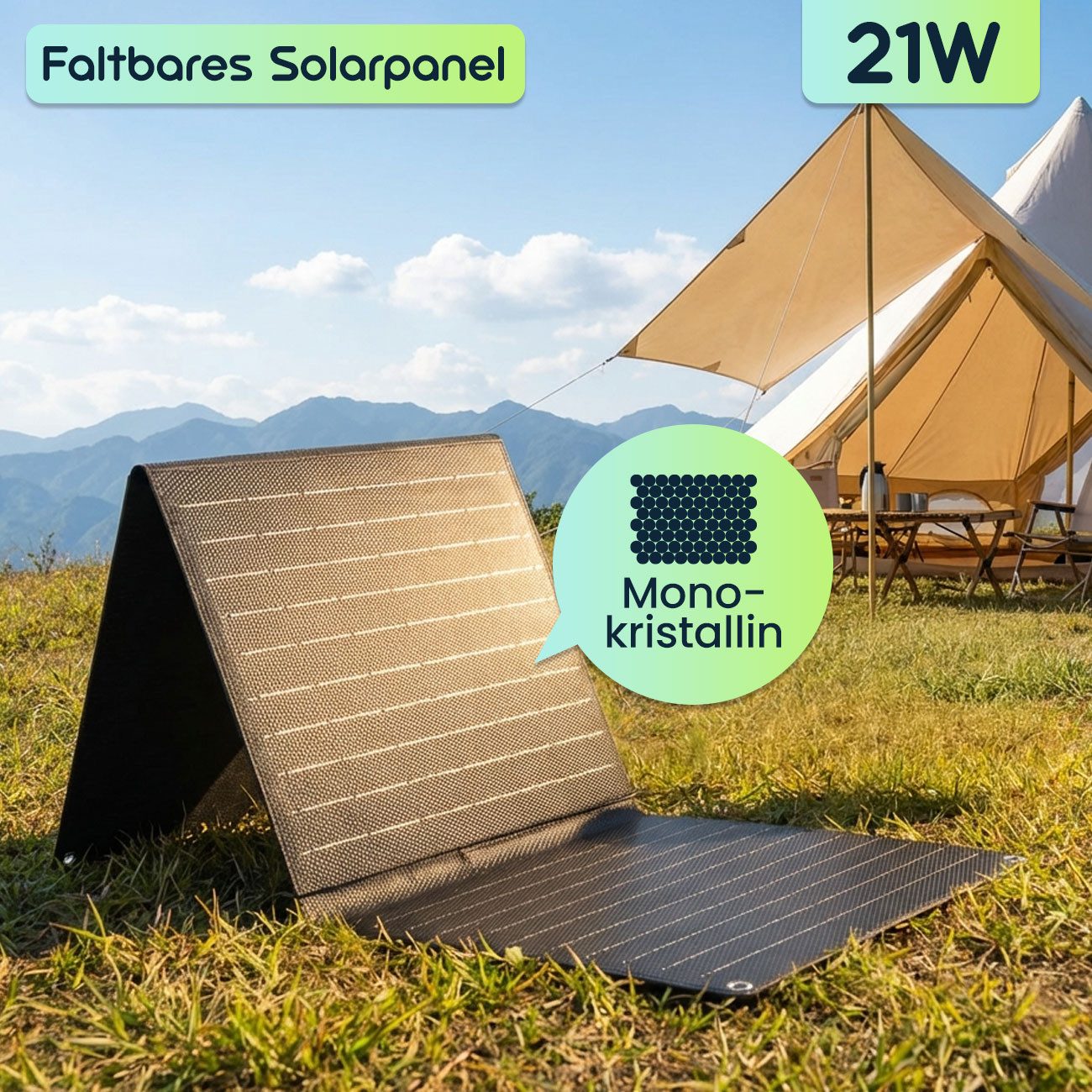 shop'n smile ideoon Solar-Powerstation Set 88,8Wh Faltbares 21W Solarpanel 230V-Steckdose Powerstation (Solar Input: 15 - 24 V, max. 1,2 A, 28,8 W V, 2 St), Solargenerator Set - 21W Solarpanel IP65, 230V, PD 65W & LED-Leuchte