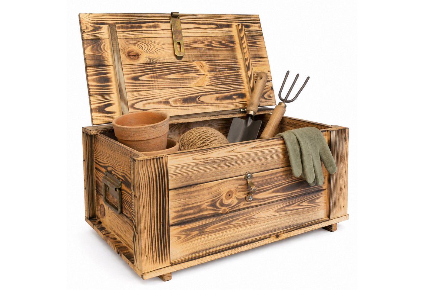 Kistenkolli Altes Land Allzweckkiste Truhe Hugo geflammt mit Deckel 50 x 36 x 26cm (Spar-Set, 1er Set)