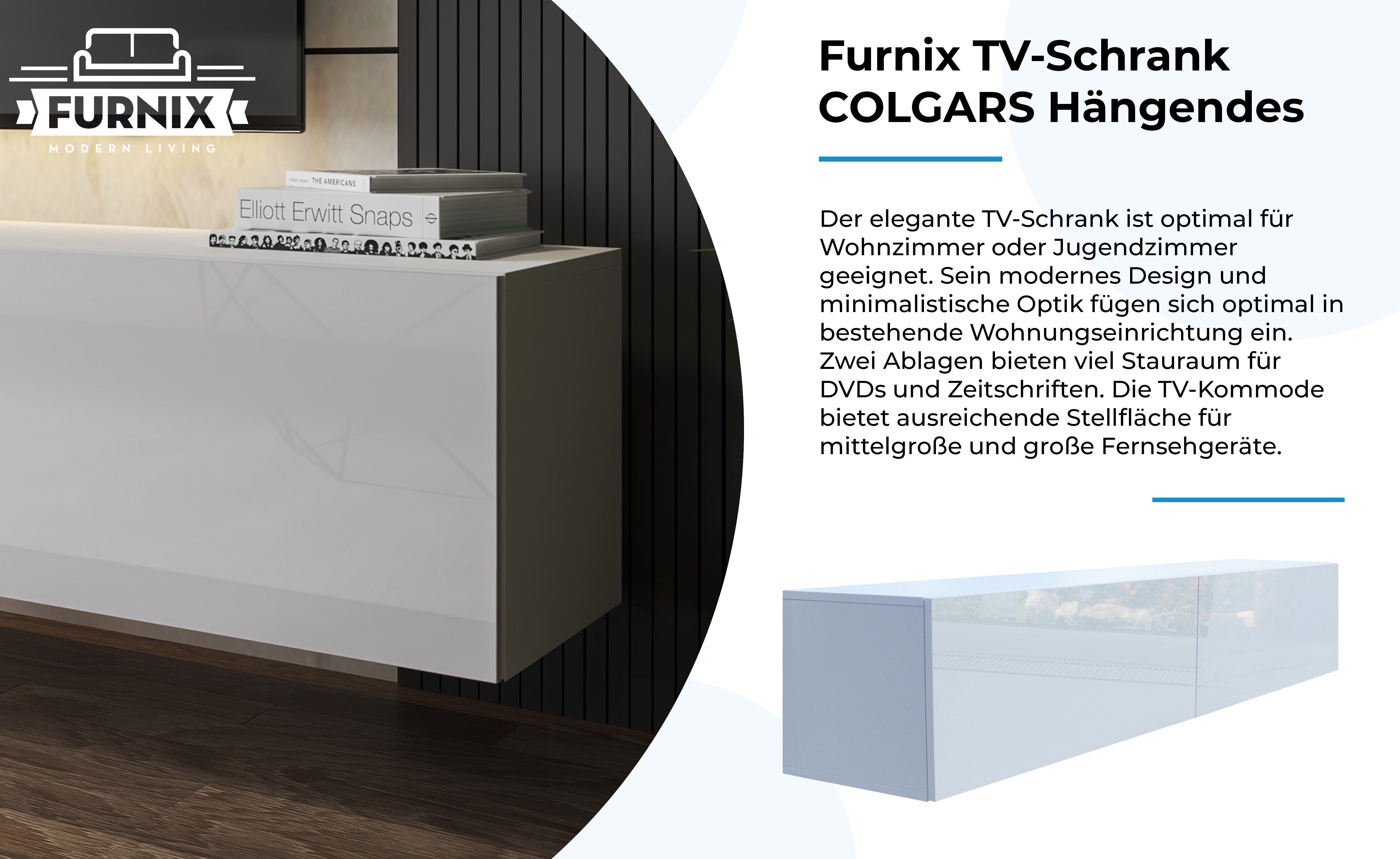x Weiß/Weiß RTV-Schrank cm, H36 x M9 COLGARS Lowboard TV-Schrank Wandmontage B200 Hängendes Glanz Furnix T37