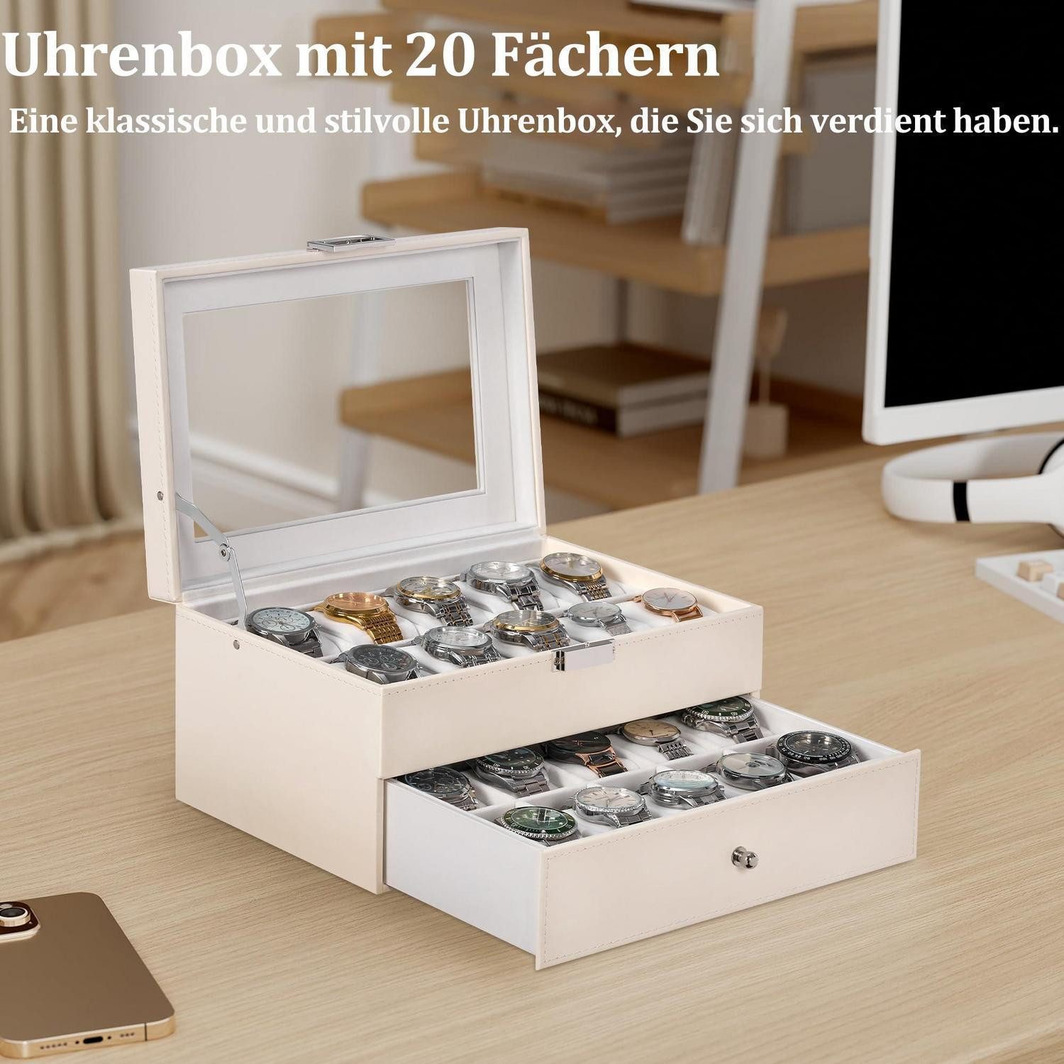 LuxusKollektion Uhrenbox Uhrenbox 20 Faecher Weiss (1 St)