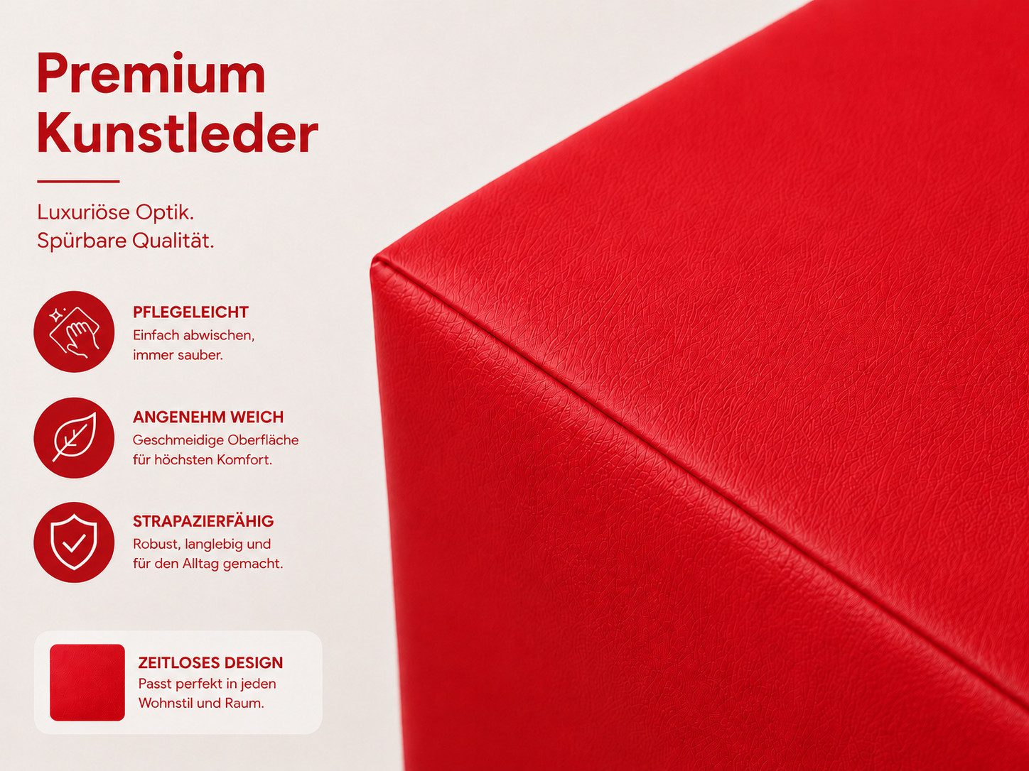 Best for Home Sitzhocker Sitzwürfel 40x40x40 cm – Multifunktionaler Sitzhocker & Fußhocker (Einzelstück, 1 St., verschiedene Farben), Handwerksqualität, pflegel – Bild 4 von 5