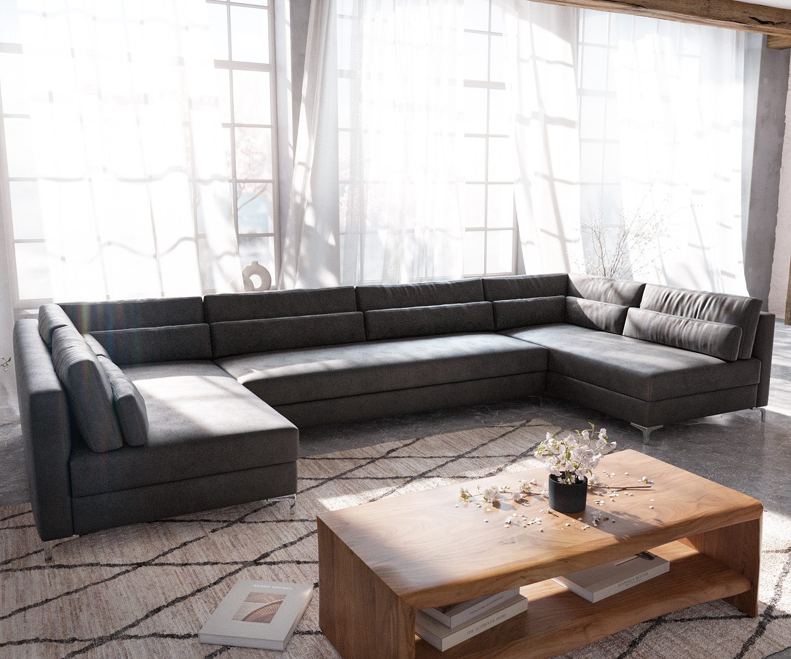 DELIFE Wohnlandschaft Elio, Lederimitat Vintage Anthrazit 400x185 cm XL Woh günstig online kaufen