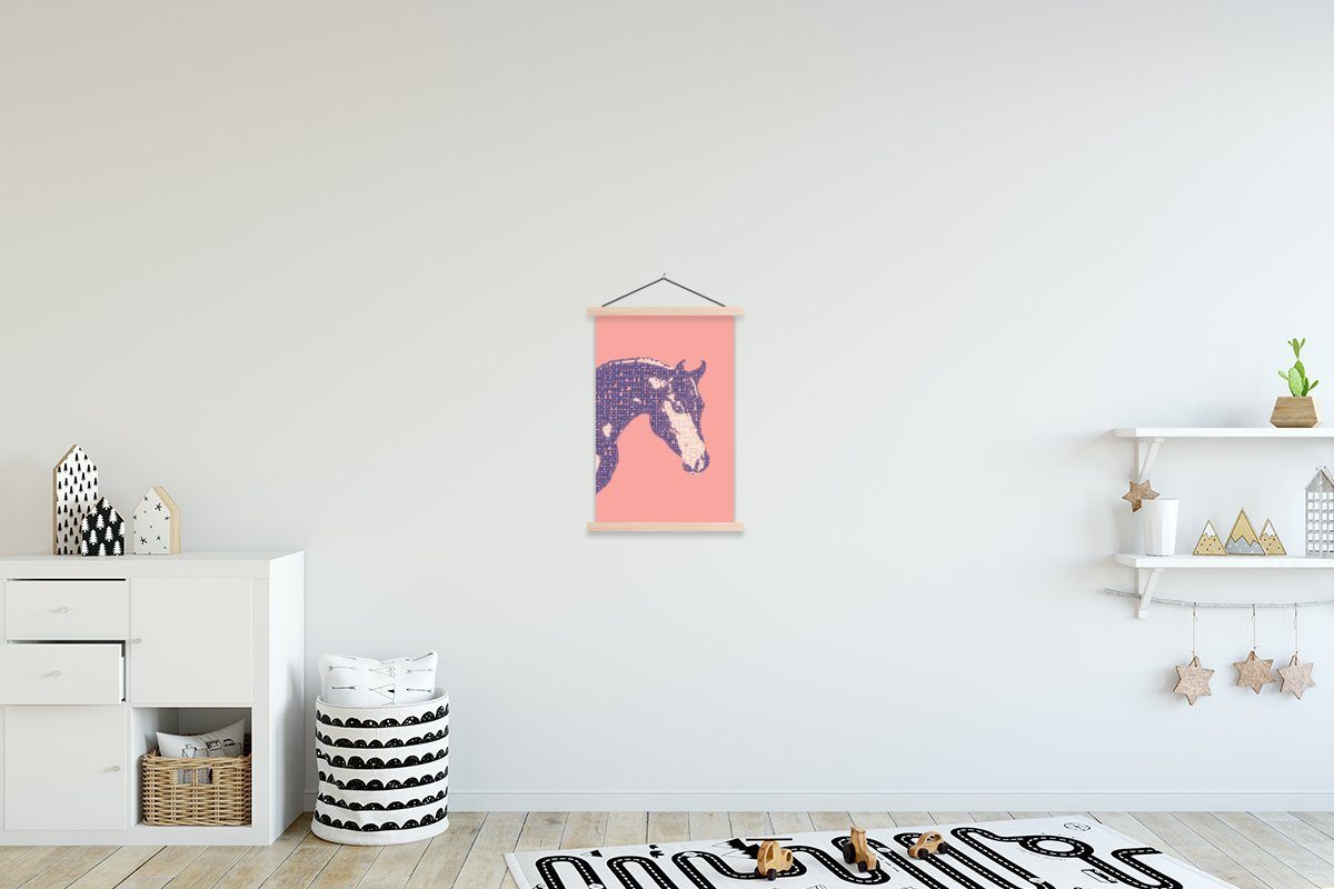 MuchoWow Poster Pferd - Buchstaben - Kopf - Mädchen - Kinder - Mädchen, (1 St), Posterleiste, Textilposter für Wohnzimmer, Bilderleiste, Magnetisch