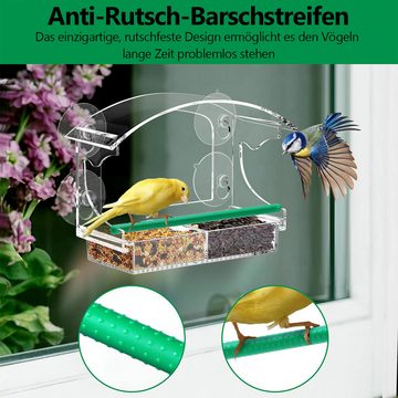 DOPWii Vogelhaus Vogelfutterspender mit 4 extra starken Saugnäpfen, Vogelhäuschen für, draußen mit transparentem Fenster, herausnehmbare Schale, 25*9.5*18cm