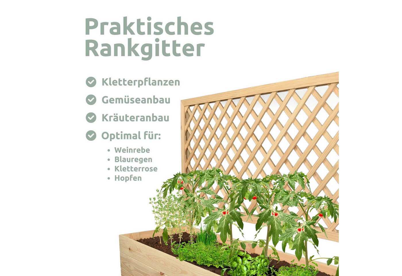 Thumbnail - holz4home® Hochbeet 2er Set Pflanzkästen mit Rankgitter - Kiefer - 128 x 44 x 104cm