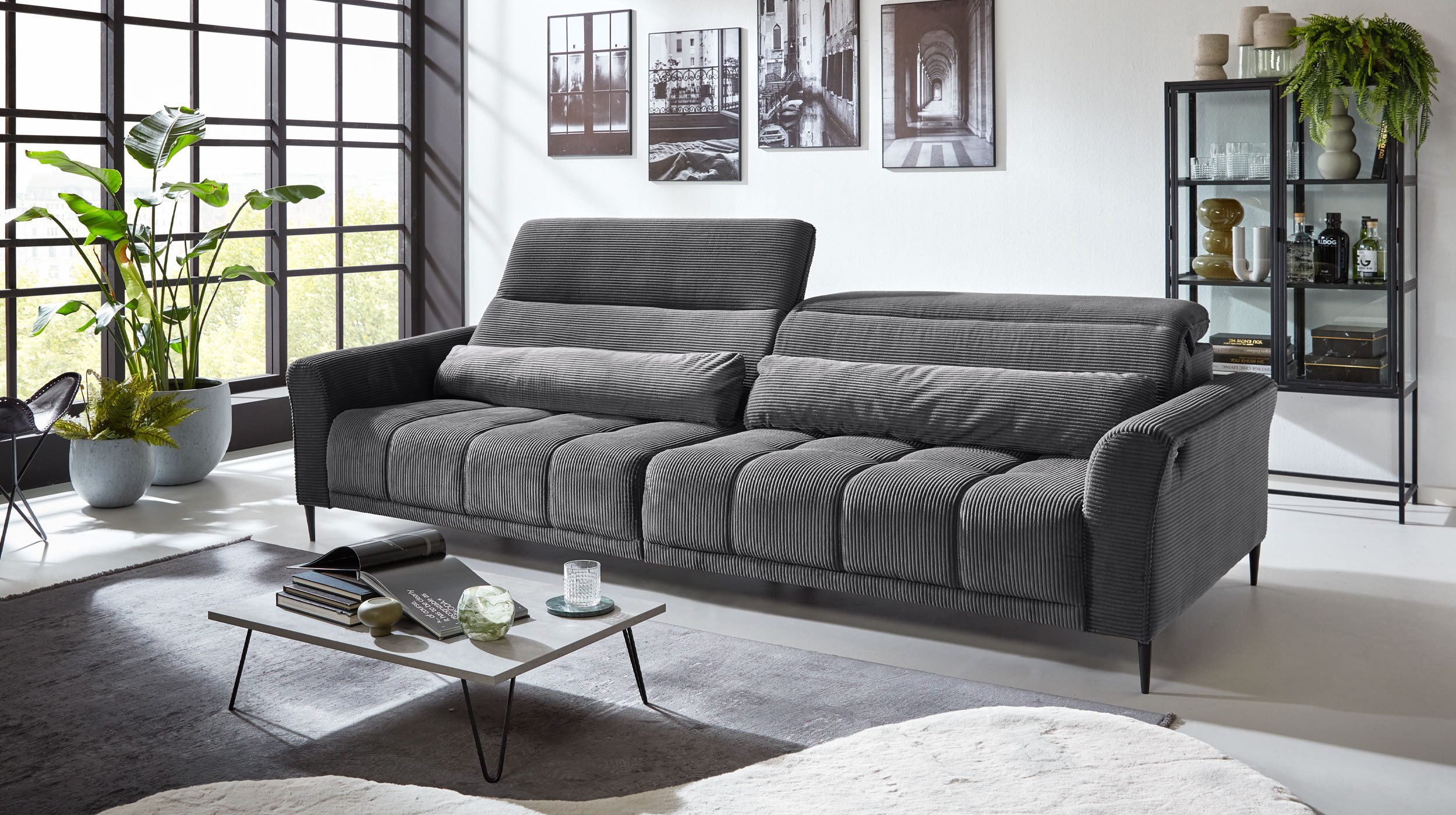 Massivart® Big-Sofa LOGAN Cord grün, grau, günstig online kaufen