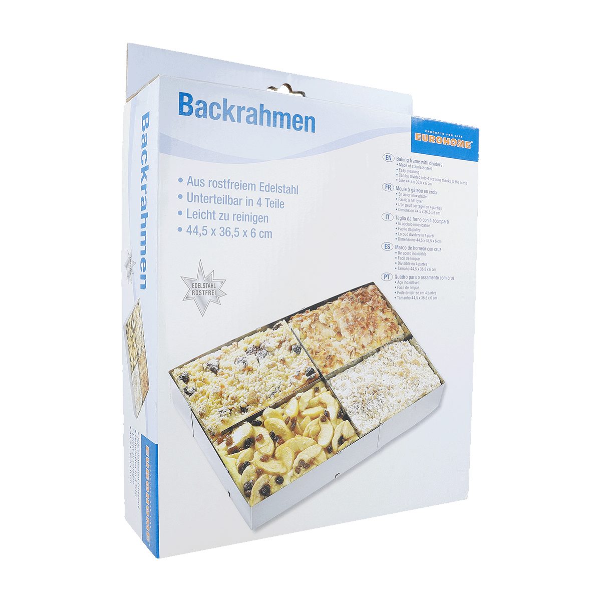 EUROHOME Backrahmen Backform 28 cm rechteckig verstellbar mit hohem Rand, Edelstahl, (1 tlg., Kuchenform in vier Teile unterteilbar), Eckiger Backrahmen spülmas – Bild 4 von 4