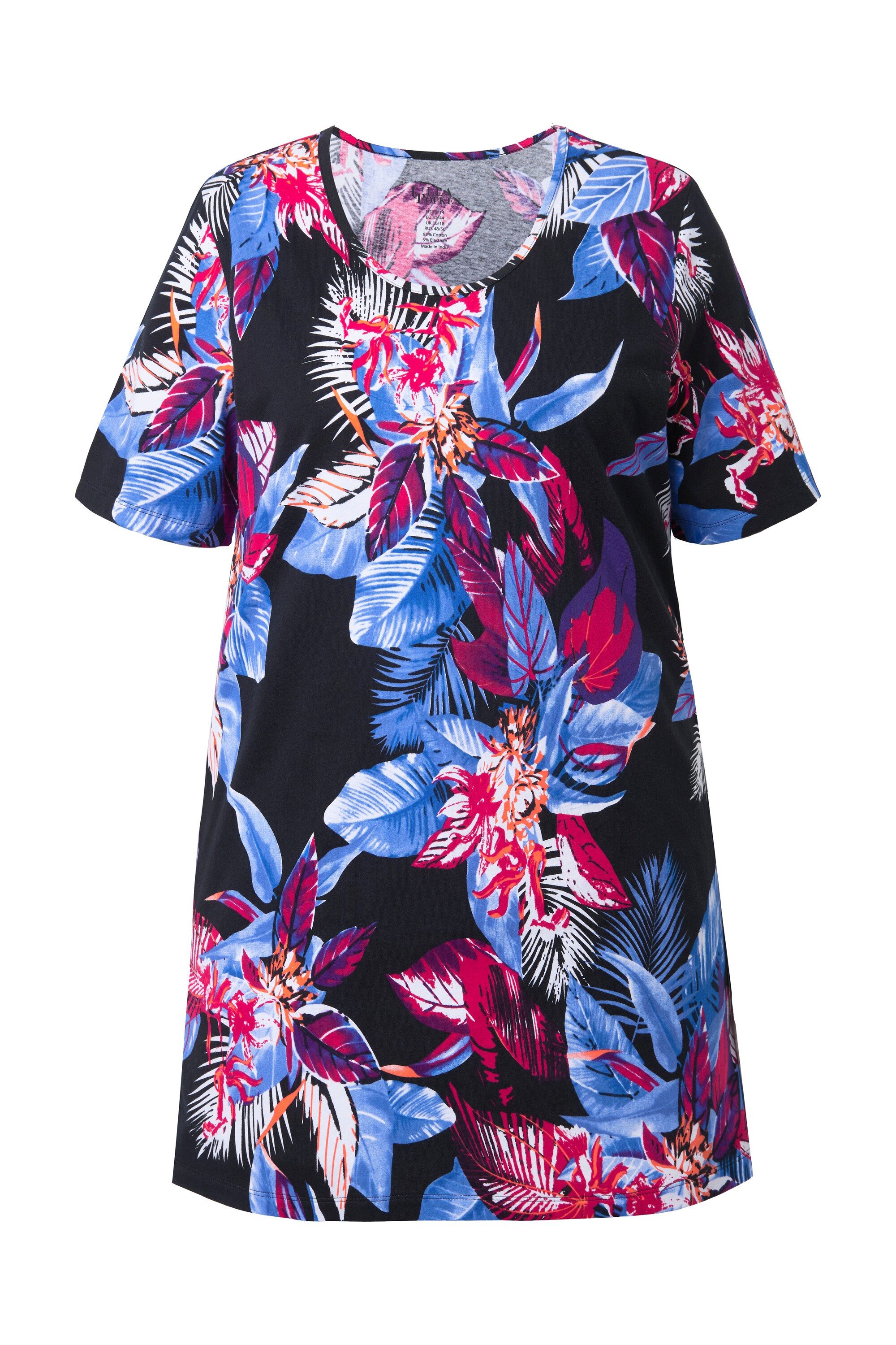 Ulla Popken Longshirt Longshirt florales Muster A-Linie Rundhals Halbarm günstig online kaufen